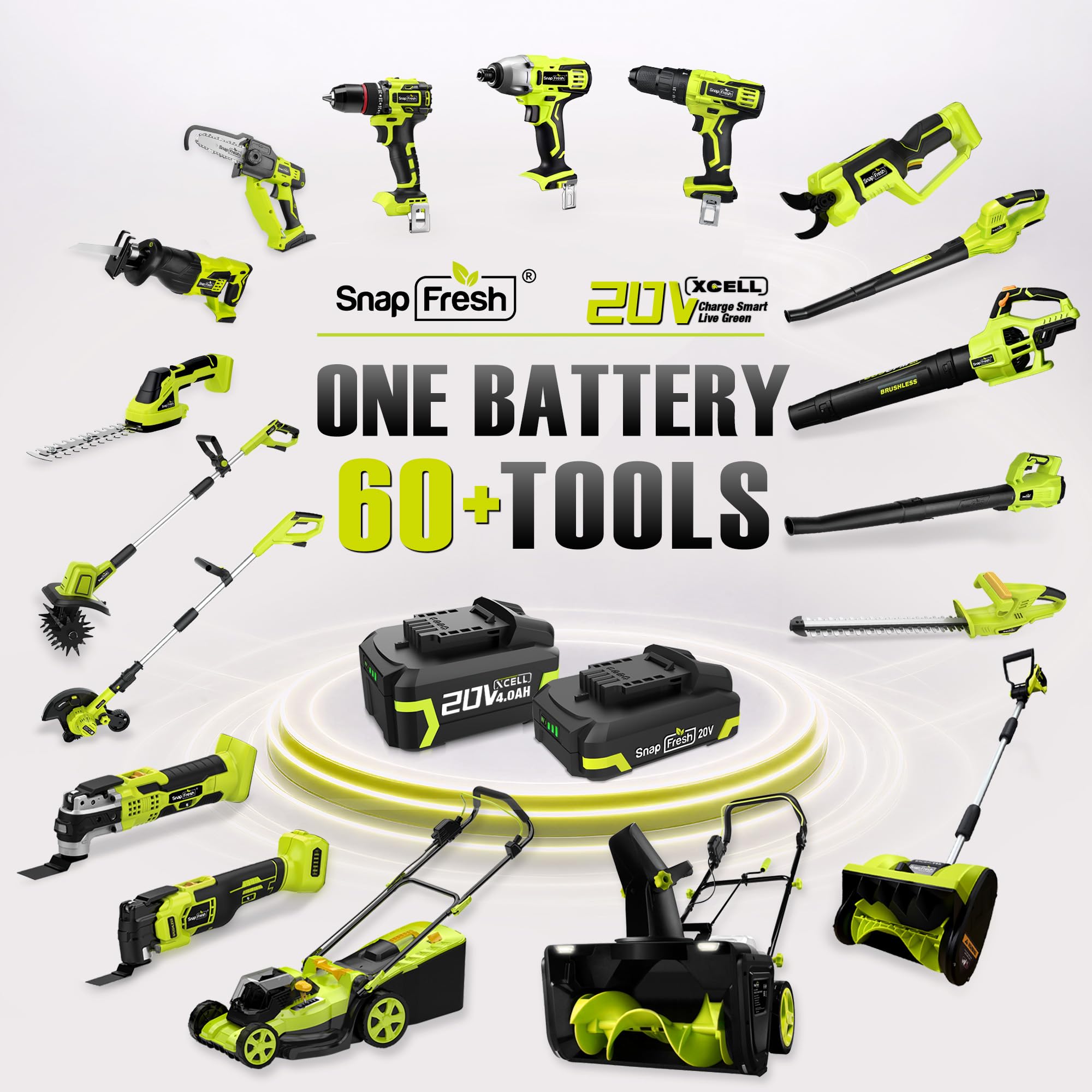 SnapFresh Soplador de Hojas 20V portátil de 1,2 kg inalámbrico con batería y Cargador, 210 km/h, 240 m³/h, 2 velocidades, para jardín y césped (Verde)