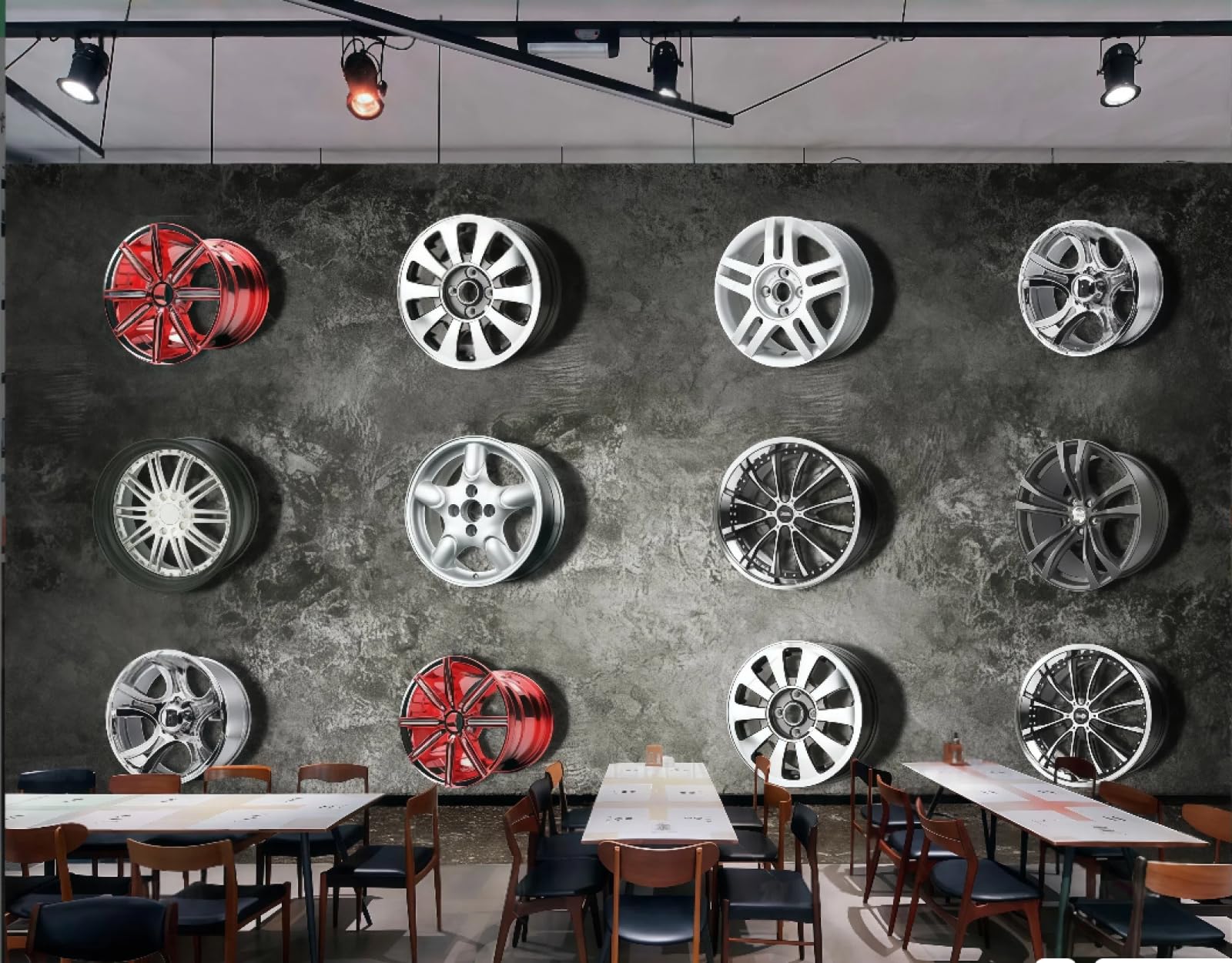 Xdoubao 3D Wallpaper Retro Nostalgic Cement Wall Three-Dimensional Car Tire Personality Bar Coffee Shop Background Mural Western Restaurant Wallpaper,,430X300cm