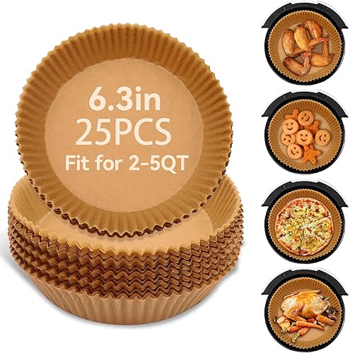 Forros de papel redondos de 6.3 pulgadas para freidora de aire, hojas antiadherentes desechables para cestas grandes de 5 cuartos de galón, ideal