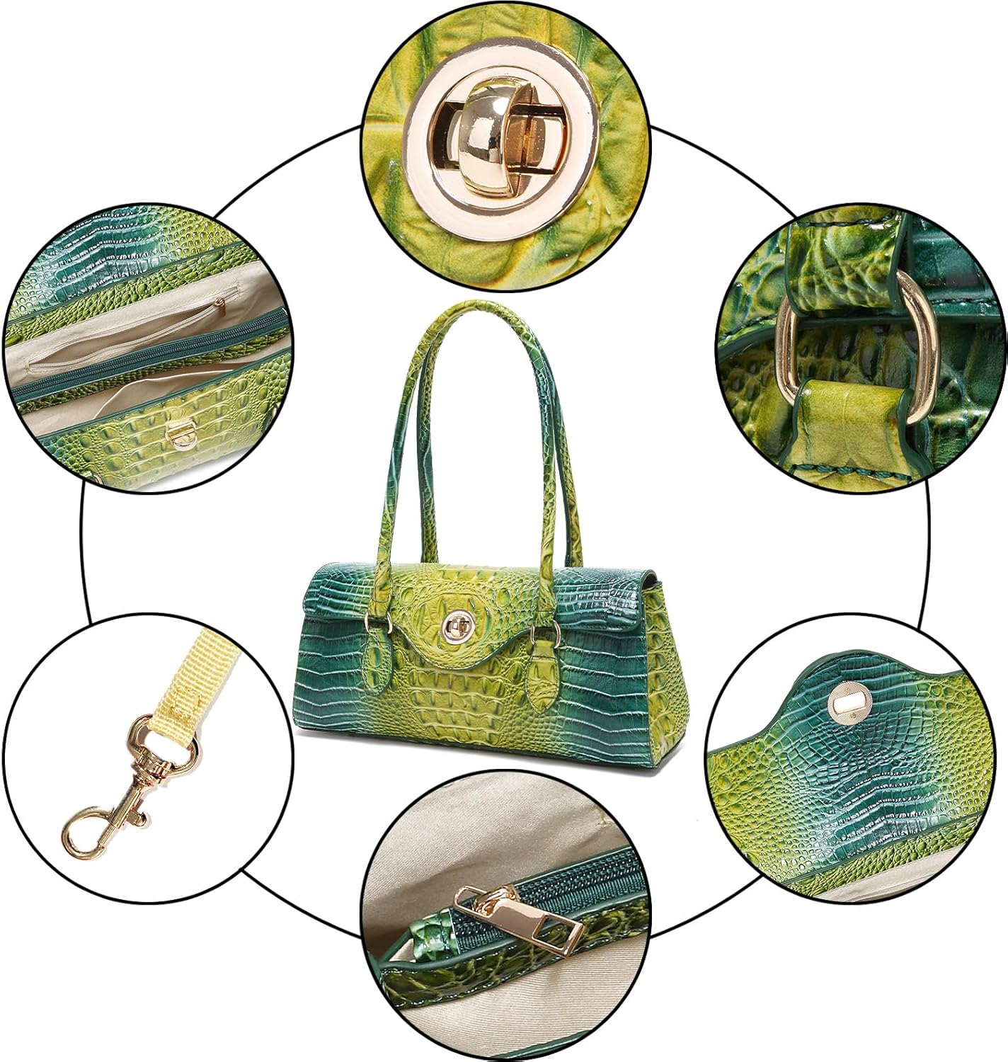 Leather Crocodile Pattern Top Handle Handbag for Women High-value Satchel Tote Purse for Ladies - Image 7