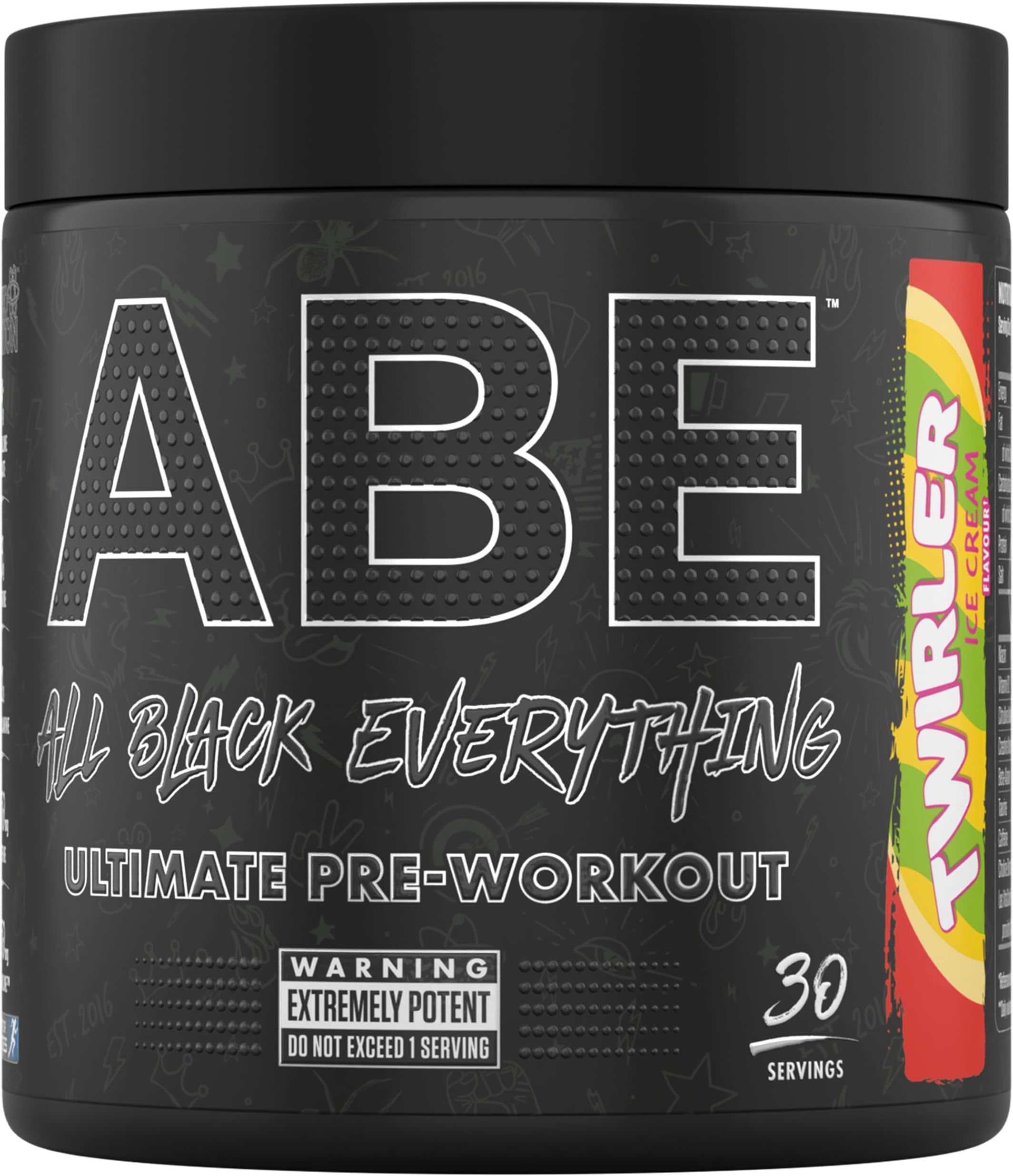 Applied Nutrition ABE Pre Workout - All Black Everything Pre Workout Powder, Energy & Physical Performance with Citrulline, Creatine, Beta Alanine (375g - 30 Servings) (Twirler Ice Cream)
