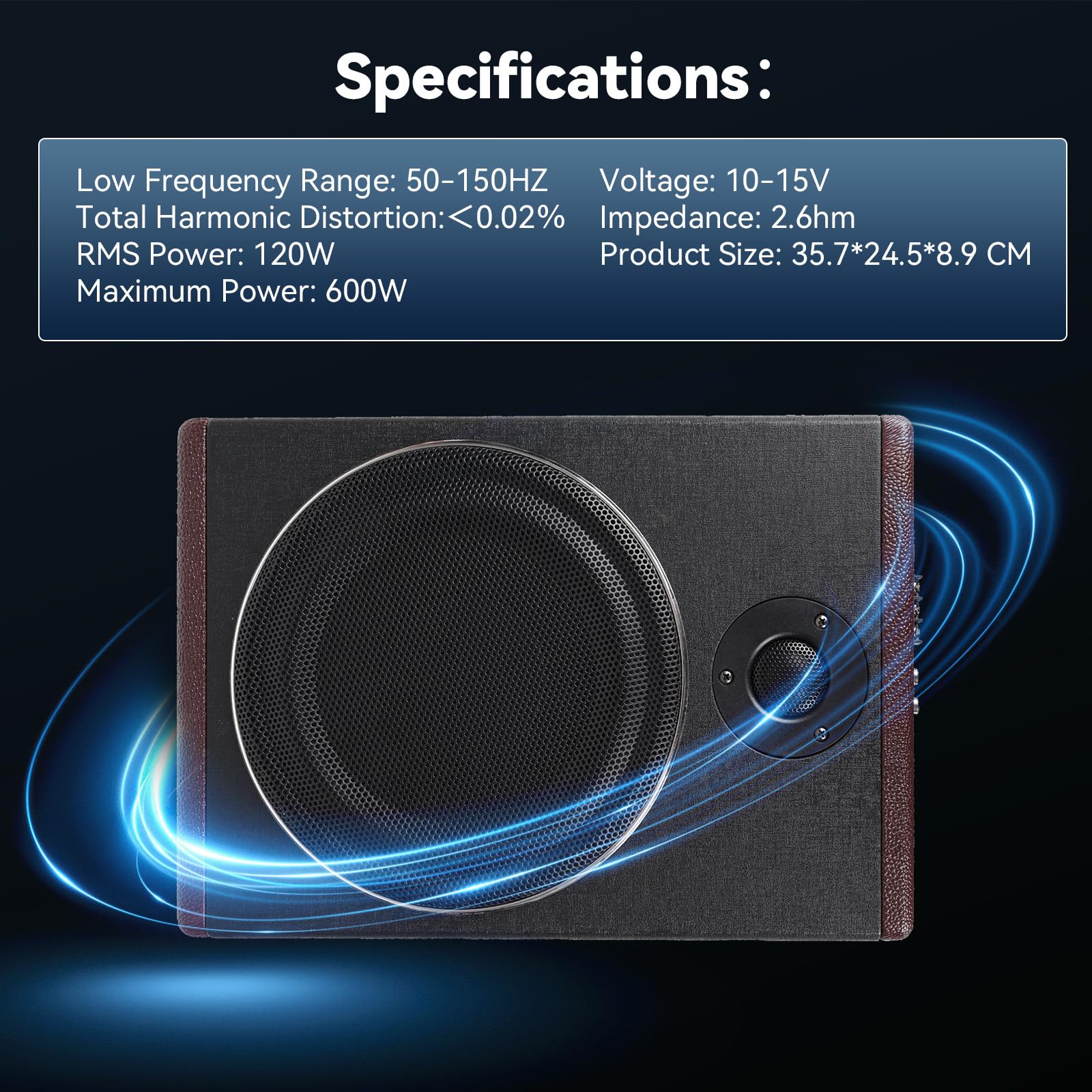 OiLiehu Untersitz Auto Subwoofer 600W, 8" Schlanker Auto Subwoofer mit Stereo-Surround-Sound, Bassverstärkung, Integrierter Audioverstärker, Plug-and-Play