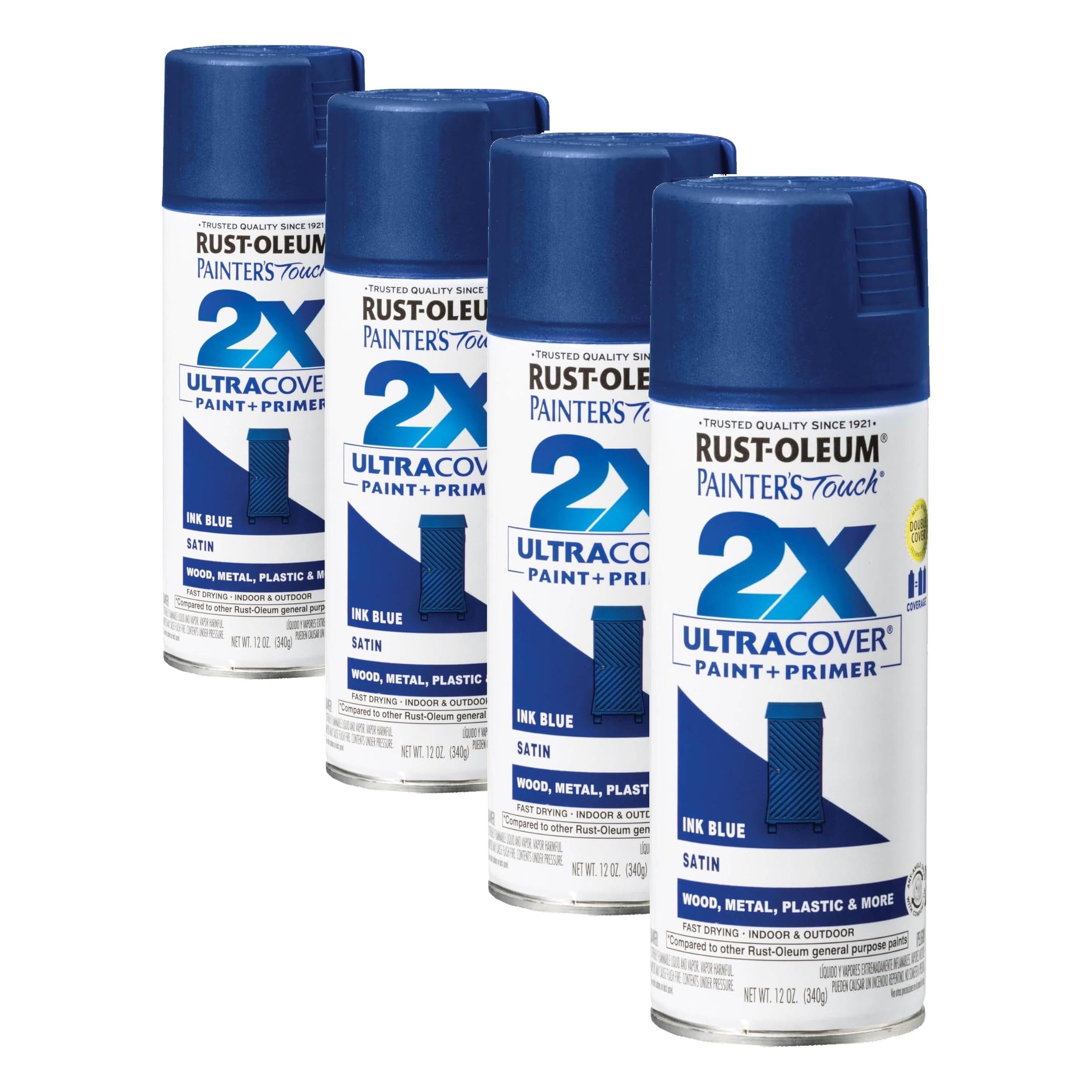 Rust-Oleum 334093 Painter's Touch 2X Ultra Cover Spray Paint, 12 oz, Satin Ink Blue (Pack of 4)