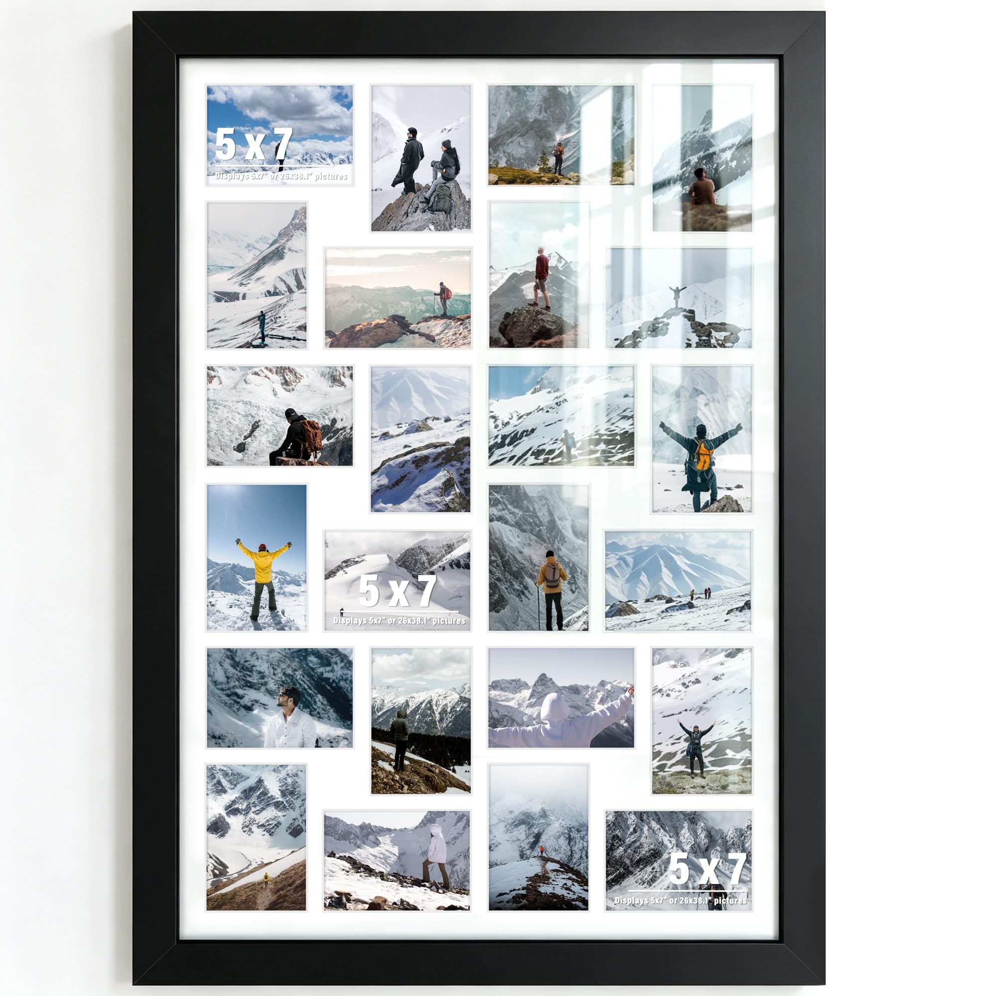 DUENPY 26x38.1 Picture Frame 24-Opening 5x7 Collage Picture Frame Displays Twenty-Four 5x7 Photos Wall Decor Wall Hanging or Tabletop Black