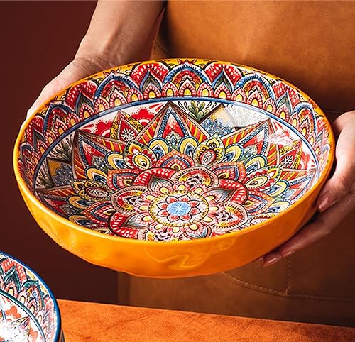 Miniatura 10 de Cuencos grandes bohemios para servir, cuencos de ensalada de frutas de 10.2 pulgadas, platos decorativos para entretenimiento, cuencos de pasta de