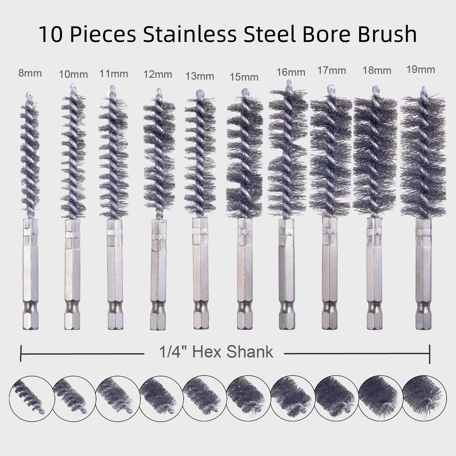 20 PCS Stainless Steel Bore Brush for Drill, Twisted Wire Stainless Steel Wire Brush Metal Bore Cleaning Cleaning Brushes with 1/4