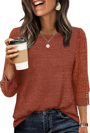 WIHOLL Women's 3/4 Sleeve Sweater Top - Lightweight Spring & Winter Shirt