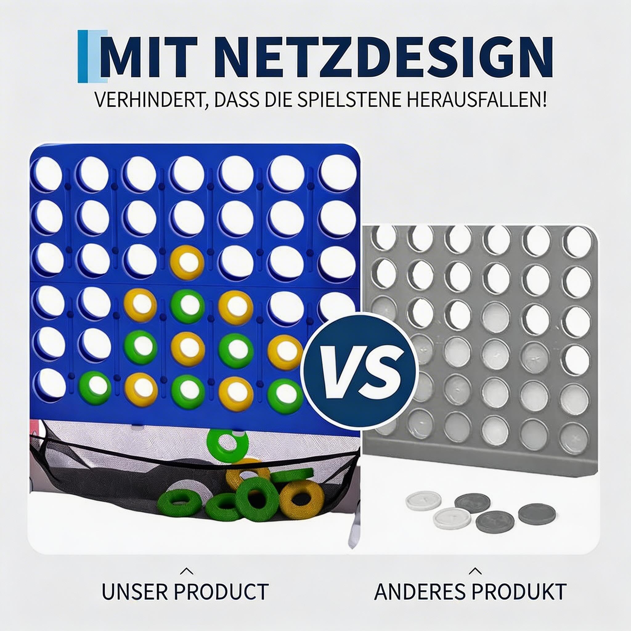 Garvee XXL Vier gewinnt Gartenspiel 109cm Outdoor Strategiespiel Raketen-Design Wetterfestes PE Riesen-Vier-in-Einer-Reihe Inkl. 48 Spielsteine