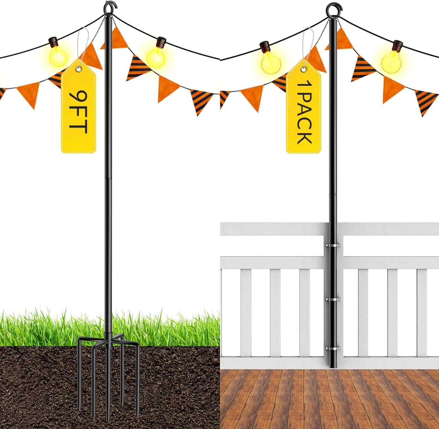 PELUOMOZ 1PC 9FT Adjustable String Light Poles for Hanging Patio Lights