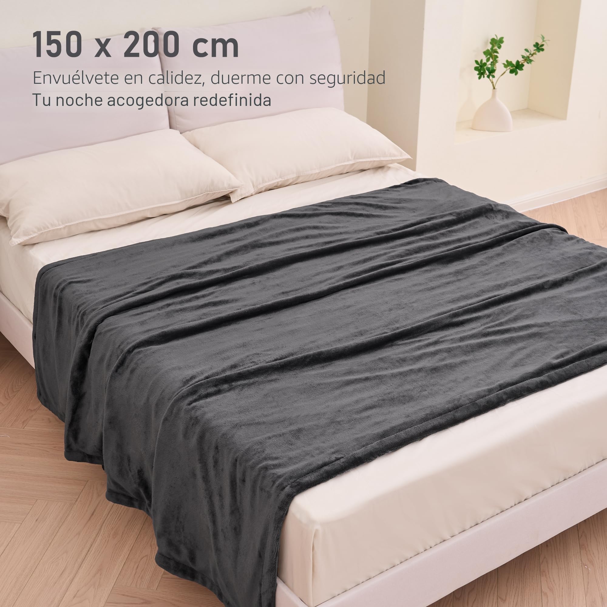 Manta Eléctrica Grande de Franela Doble Cara 150x200 cm - Calefacción Rápida, 4 Niveles de Calor, Apagado Automático de Seguridad (10h), Envoltura Cómoda para Cama y Sofá - Regalo de Invierno