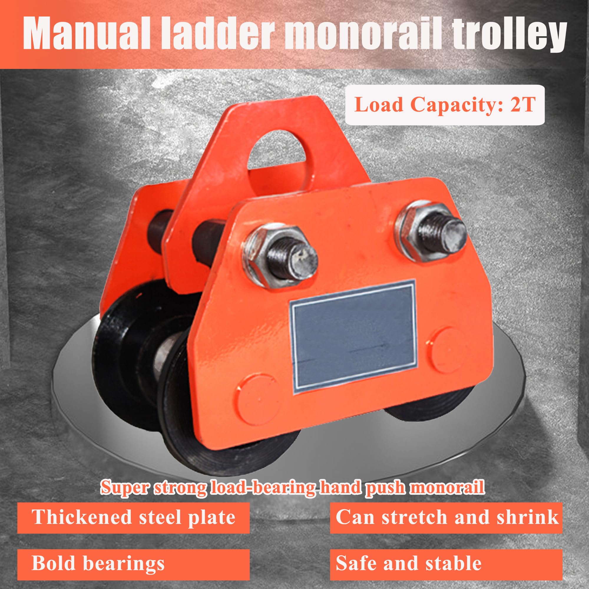 HQHAOTWU Manual Trolley for I-Beam Push Overhead Geared Hoist 2T Manual Lifting and Transportation Trolley Adjustable Monorail Car Wheel Spacing for Various Lifting Machinery and Equipment Industries
