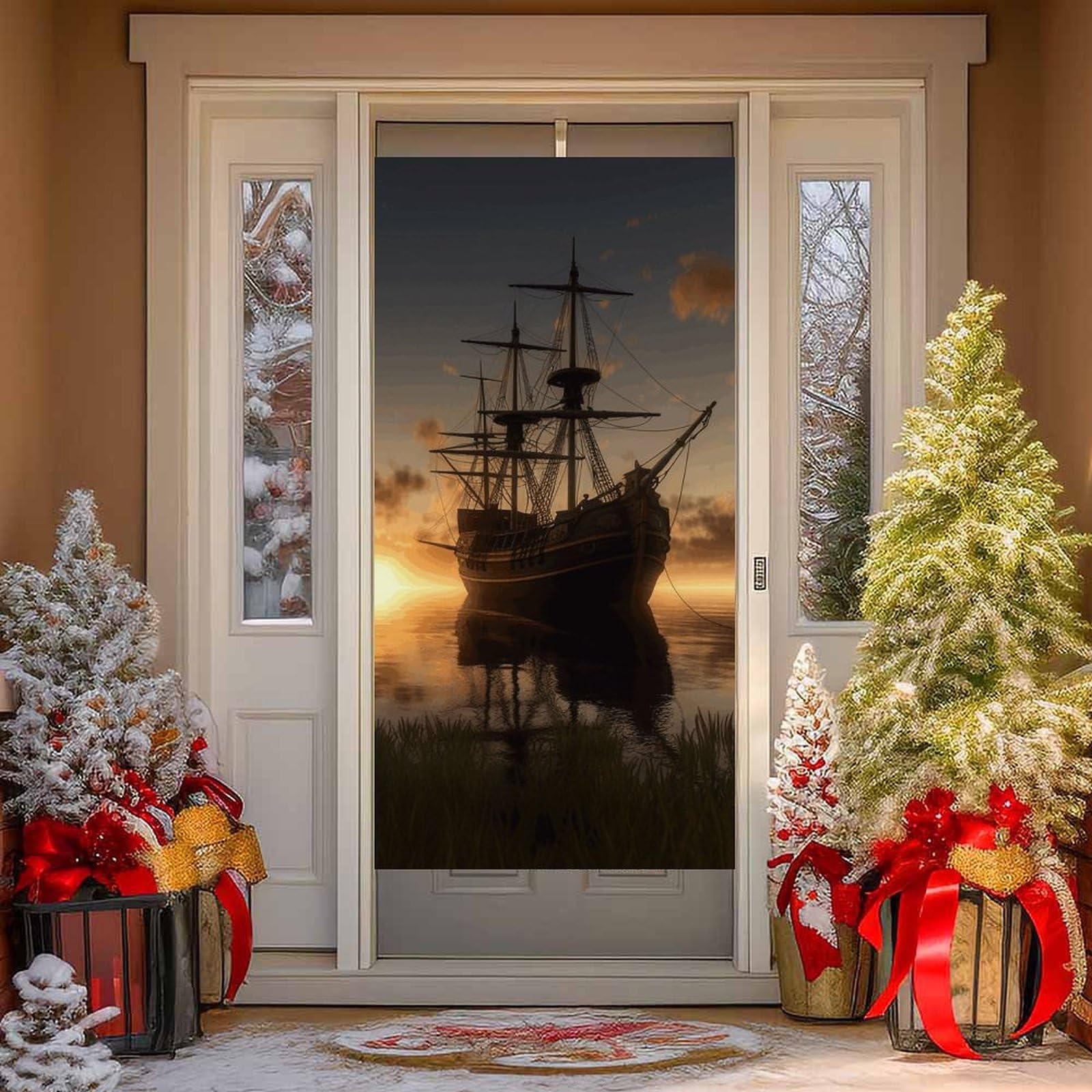 NTVOWPZO Ship in The Lake Sunset Door Curtains for Doorway Privacy Dividers Door Banner Blackout Curtains Fabric Door Window Curtain for Home Bedroom Kitchen Decor 35.4x70.9 in Decorative Banner