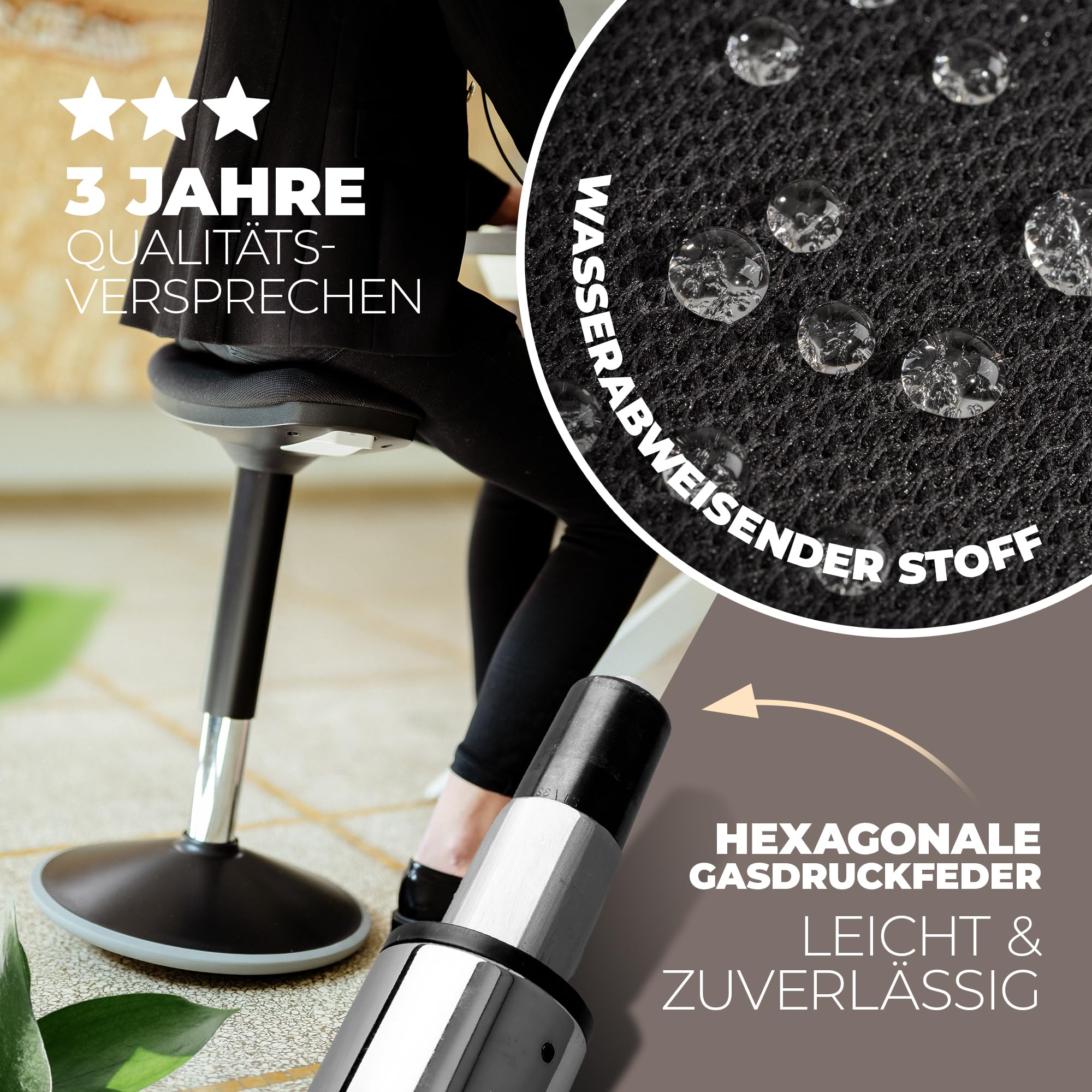 Ergonomischer Bürohocker [2 Sitzpositionen] höhenverstellbarer Sattelhocker [43–63 cm] Sitzhocker für aktives Sitzen | Rutschfester Standfuß