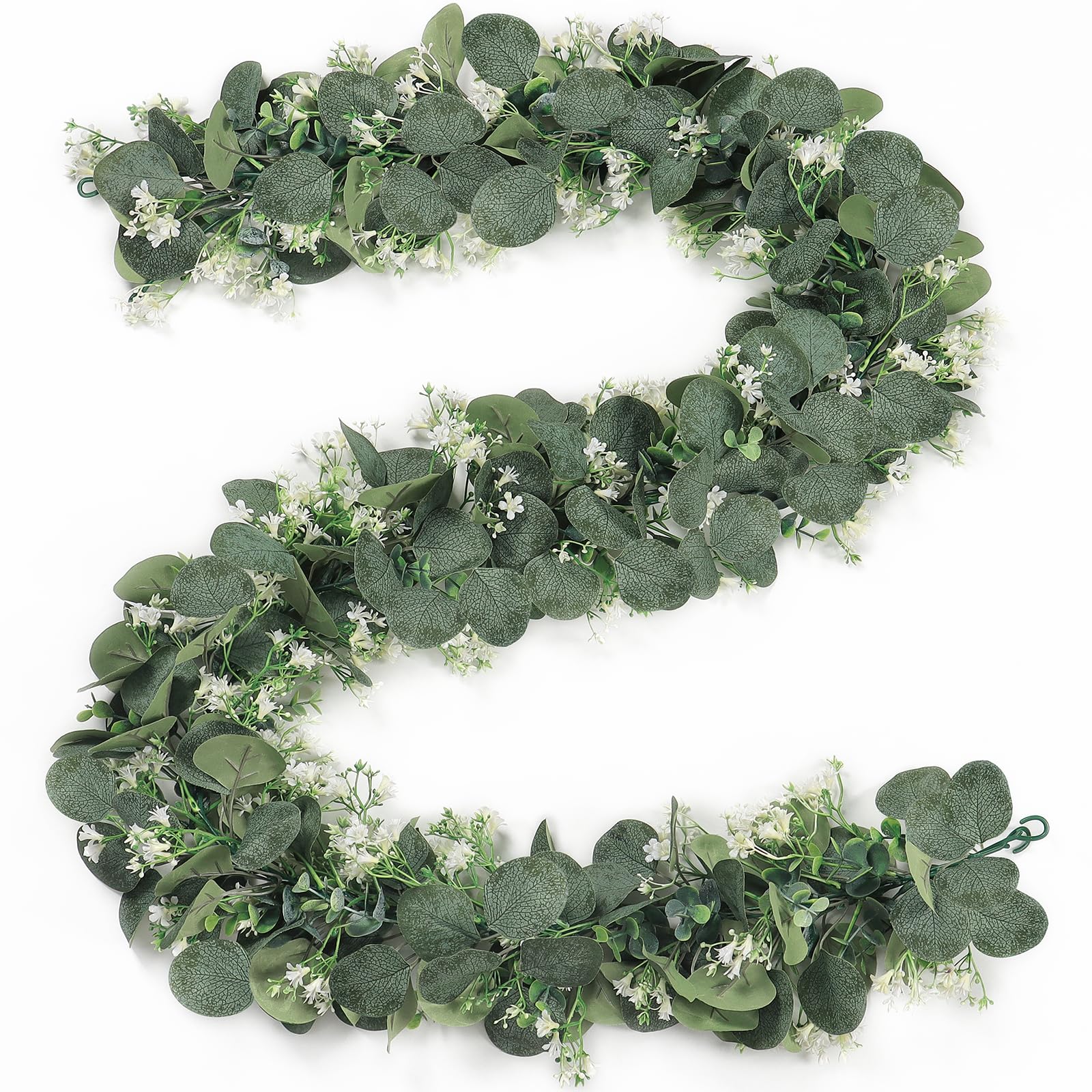 SOMYTING 2 Ghirlande di Eucalipto Artificiale con Fiori Bianchi Ghirlanda di Dollari D'argento Verde Pianta Artificiale Sospesa Runner da Tavola Eucalipto per Sfondo Matrimonio Decorazione