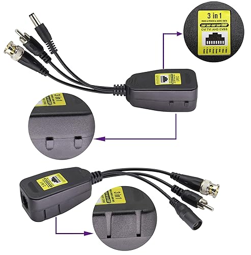 Miniatura 6 de AAOTOKK Transceptor de red de vídeo pasivo RJ45 a BNC HD-CVITVIAHDCVBS con conector DC para 720-1080P 3MP 4MP 5MP 8MP Full HD CCTV sistema de cámara