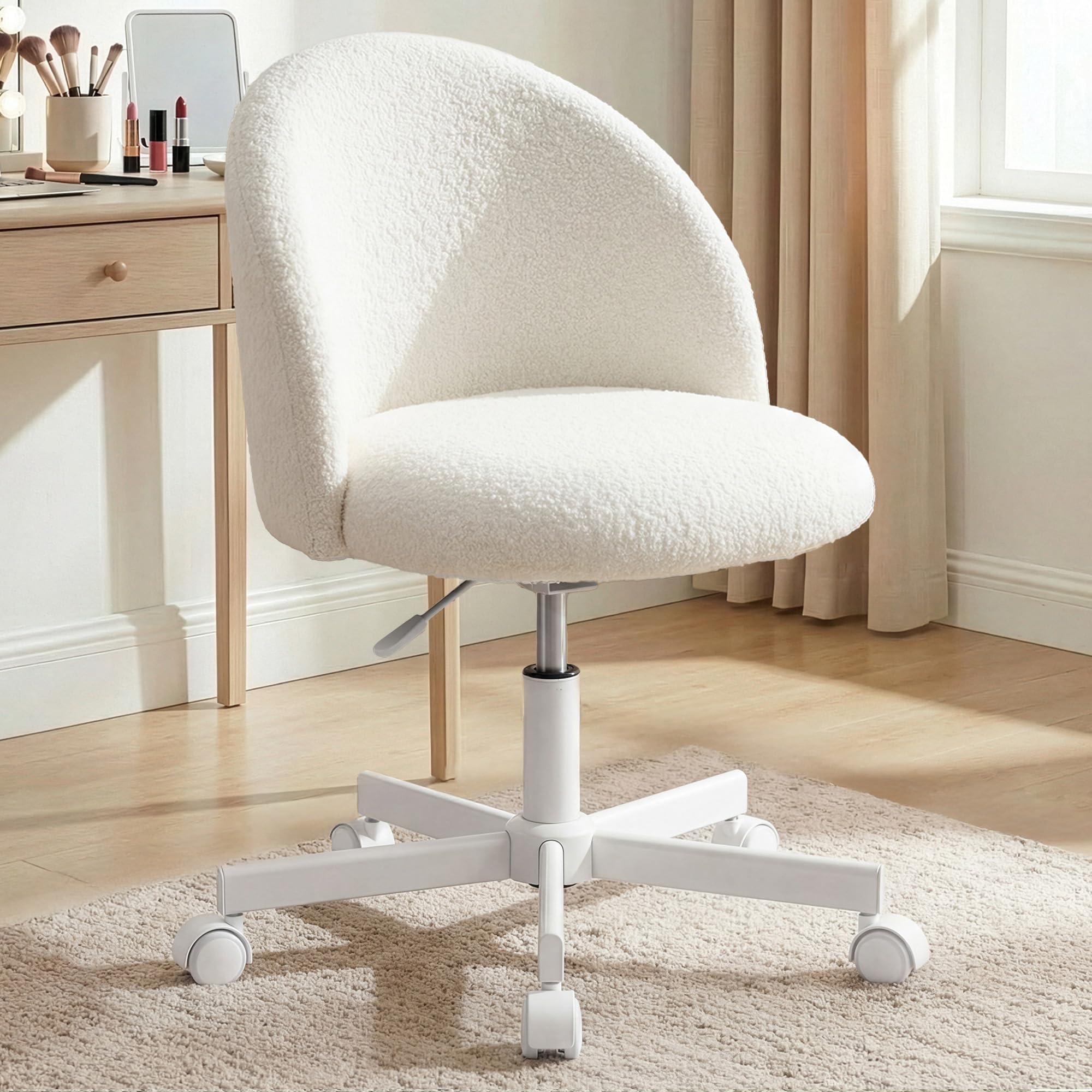 View 1 of [SIMILAR ITEM] NEO CHAIR Vanity Chair with Wheels, Comfy Adjustable Armless Seat, White
