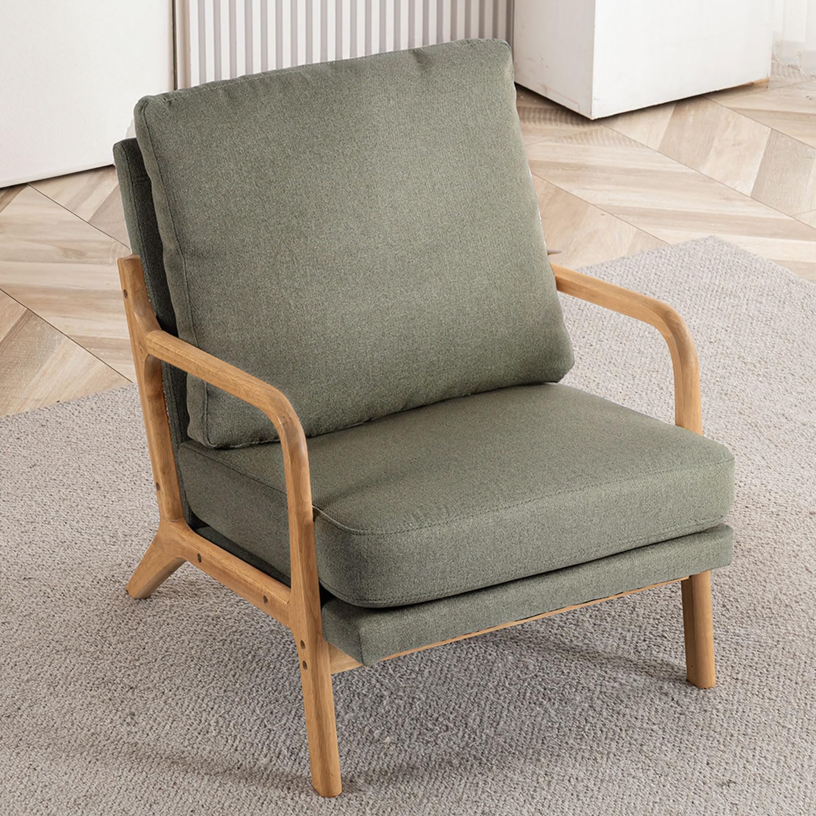 Mid Century Modern Accent Chairs for Living Room, 23” Wide Comfy Chair for Bedroom, Small Cozy Linen Reading Chairs for Adults, 108° Lounge Arm Chair