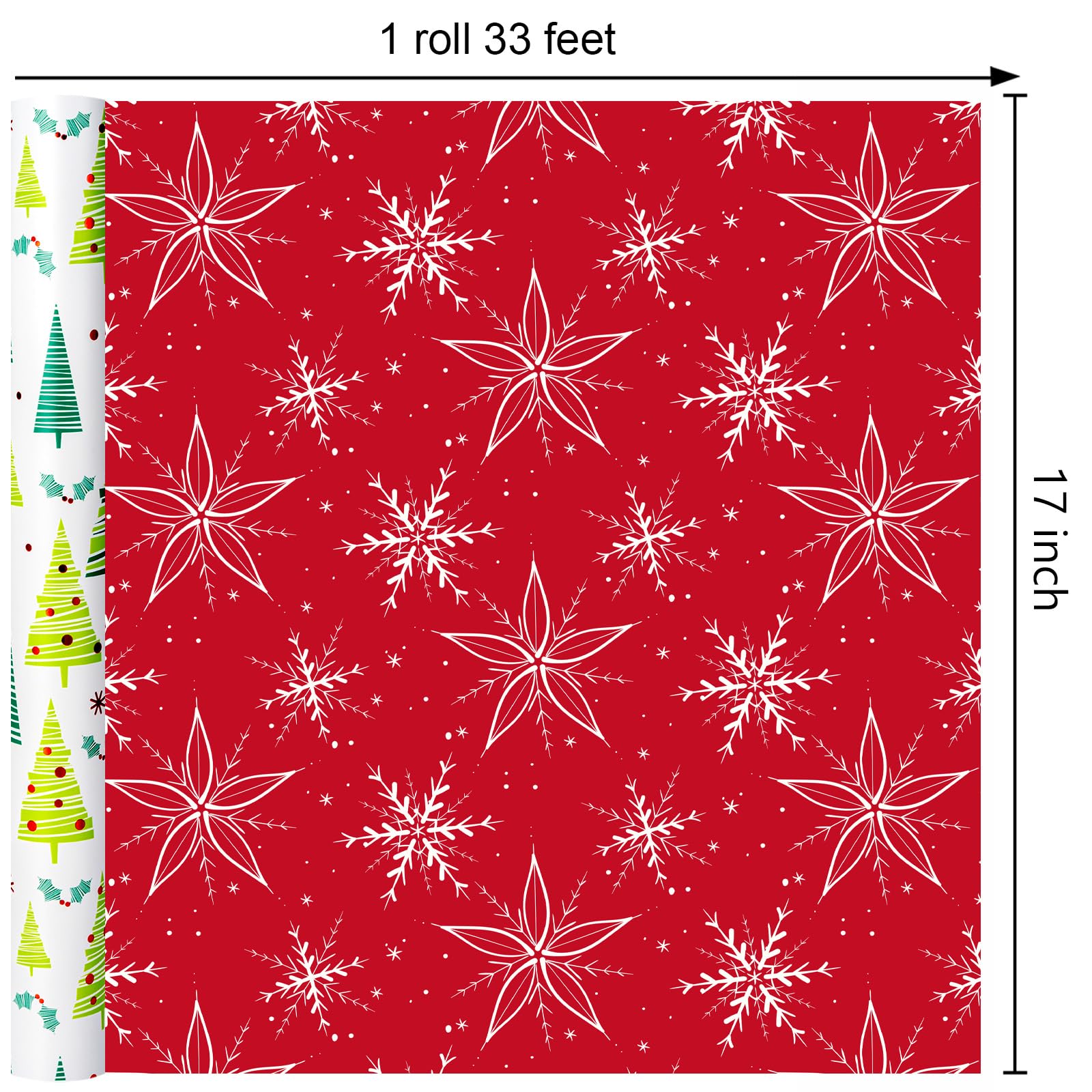 Yarcony Weihnachts-Geschenkpapierrolle – 43 cm x 10 m – modernes grünes Weihnachtsbaum-Geschenkpapier mit minimalistischem Design, Metallfolie, Geschenkpapier für Weihnachten, Party, Geburtstag