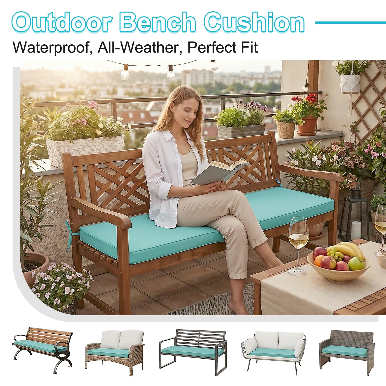 5cm Dick Bankauflage Stuhlkissen Outdoor Indoor 115x50cm für Gartenbank Sitzbank Hollywoodschaukel Kissen mit Rutschfester Unterseite und Paspel, Dunkelgrau