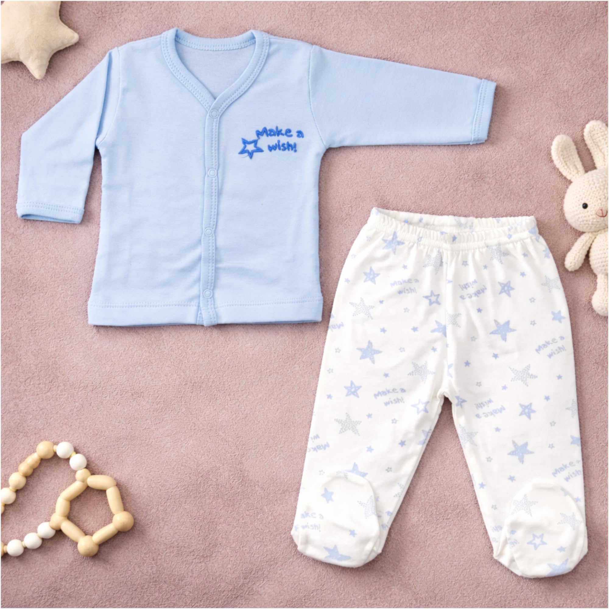 Blue Eyes Set de regalo para recién nacidos, 100 % algodón natural, equipamiento inicial, ropa unisex, set de regalo para bebés de 0 a 4 meses, 10 piezas (azul estrella)