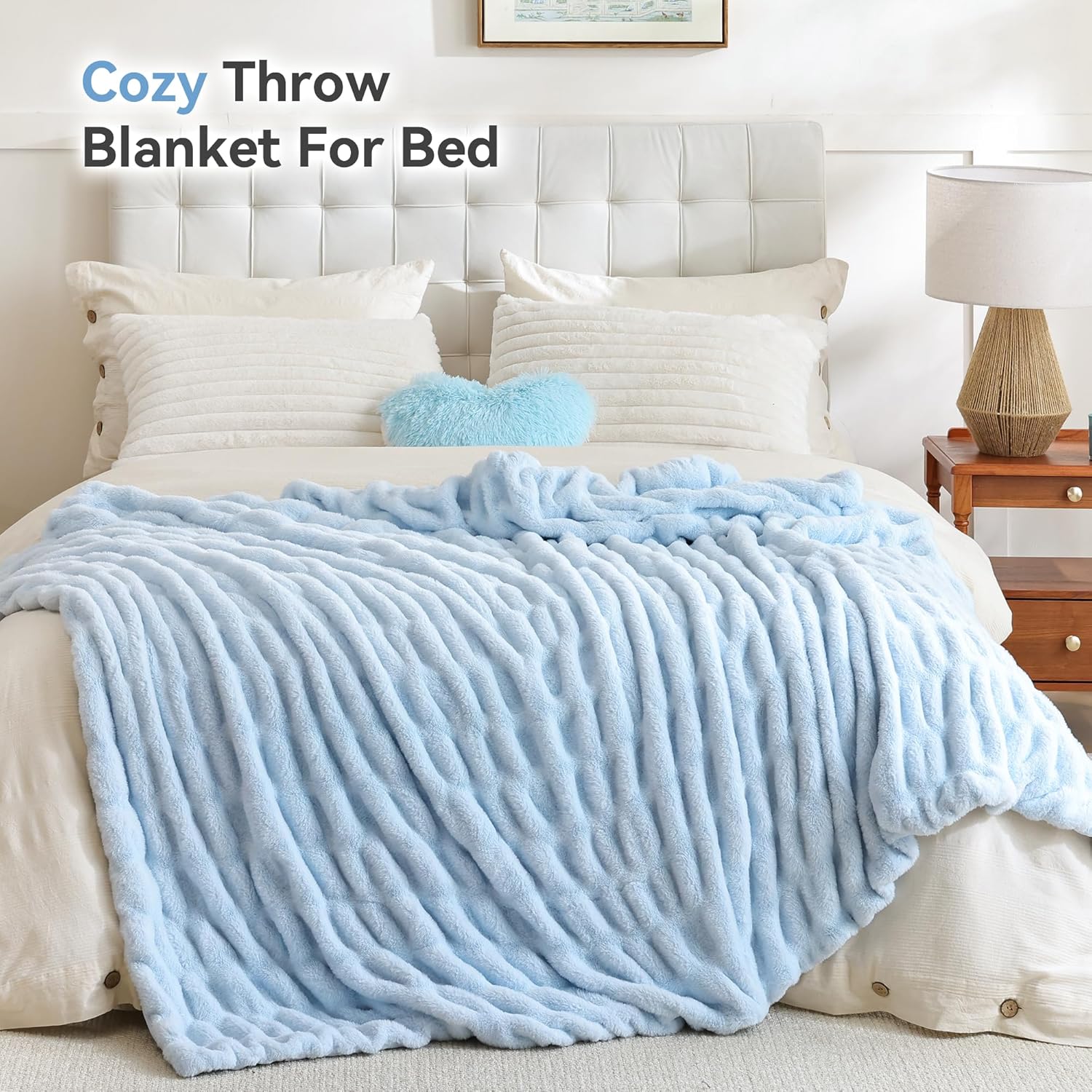 Smoofy Light Blue Throw Blanket for Couch – Ultra Soft Cozy Plush Fluffy Blanket with Faux Rabbit Fur, Fuzzy Lightweight Fleece for Sofa, Bed & Office, Gift for Women, Home Room Decor Throw 50"x 60" - Image 5