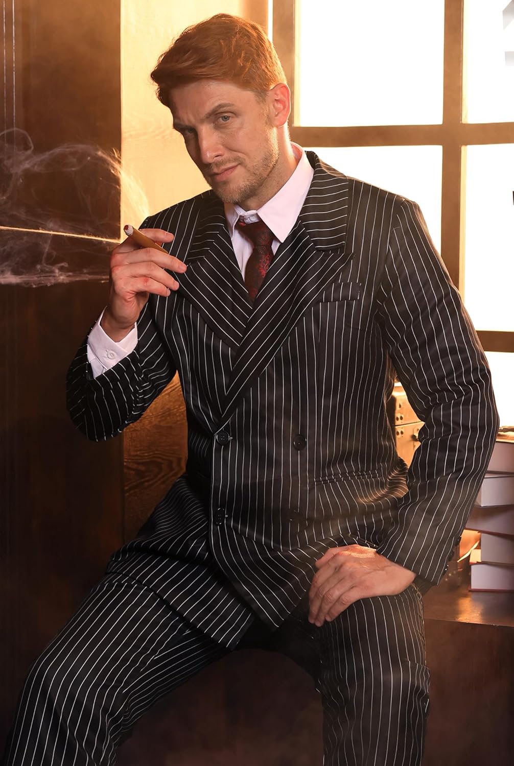 Arvilhill 3 Pcs Gomez Addams Costume Adult Men 1920s Gangster Outfit Black Striped Blazer Pants Tie Suit (S-2XL) - Image 7