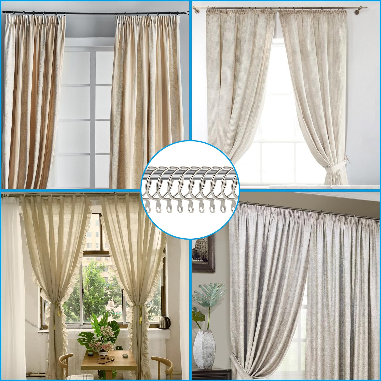 BINTU White Plastic Curtain Hooks For Door Curtain,Window Curtain,Curtain Header Tape Drapery Hooks 100 Pack 2.8x1.2cm