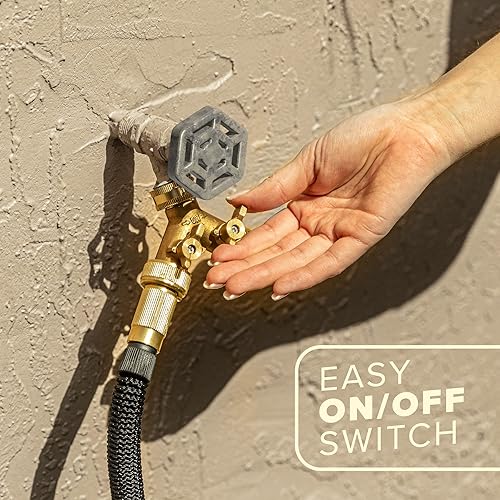 Miniatura 6 de INNAV8 Divisor de manguera de jardín resistente de 2 vías, divisor de manguera de latón macizo, cuenta con interruptores de válvula fáciles de