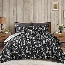 Floral Comforter Set Queen Size 8 Pieces Bed in A Bag Dark Grey White Flower Bedding Comforter Sheet Set (1 Comforter, 1 Flat Sheet, 1 Fitted Sheet, 2 Pillowcases, 2 Pillow Shams, 1 Cushion Cover)