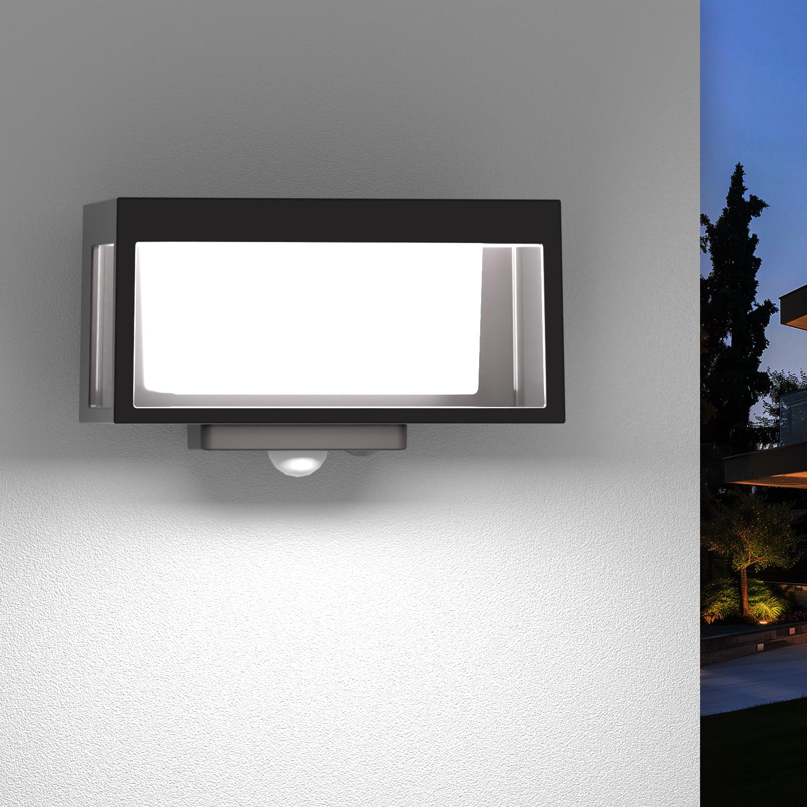 Lampada solare da esterno,Lampada Solare da Parete con Sensore di Movimento,Applique solare da esterno nere opache,Impermeabili IP65 per giardino,patio(Tonalità luce fredda,1 pezzo)