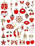 JIALEEY Assorted Red Enamel Charm, Enamel Pendants for Necklace Bracelet Jewelry Making and Crafting, Mixed Rose Fruits Animals Love Star Charms, 31PCS
