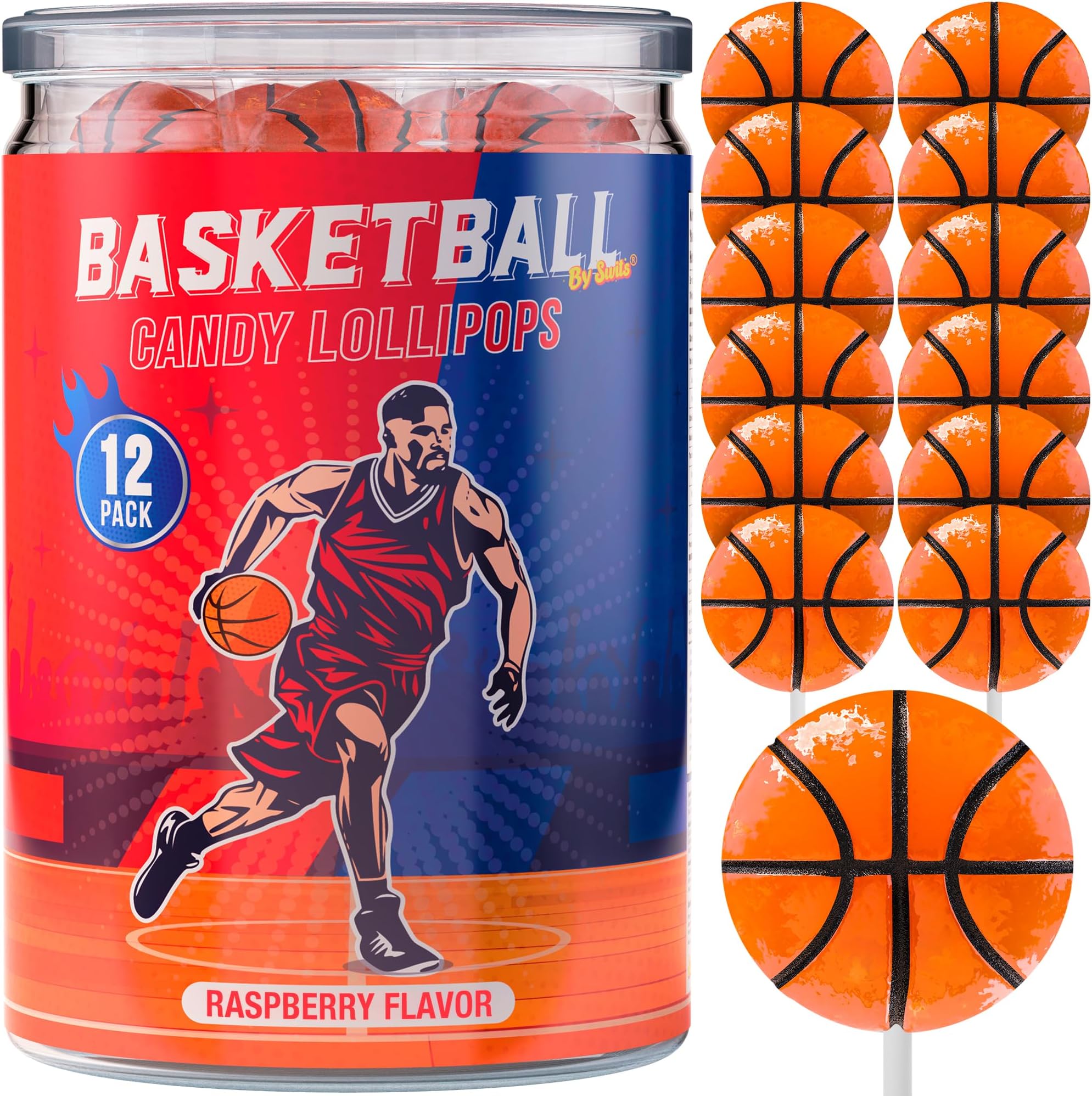 Basketball Lollipops 12pk- Basketball Candy For Basketball Party Favors & Basketball Party Supplies - Snacks & Candy Basketball Suckers For Basketball Decorations