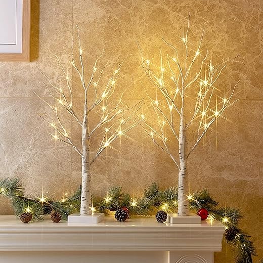 The Best Christmas decorations - PEIDUO Christmas Decorations, 2FT Birch Tree with LED Lights, Warm White Light up Tree Lamp, Fairy Light Spirit Tree for Xmas Indoor Home Table Fireplace Decor, Battery Powered, 6H/18H Timer (2PK)