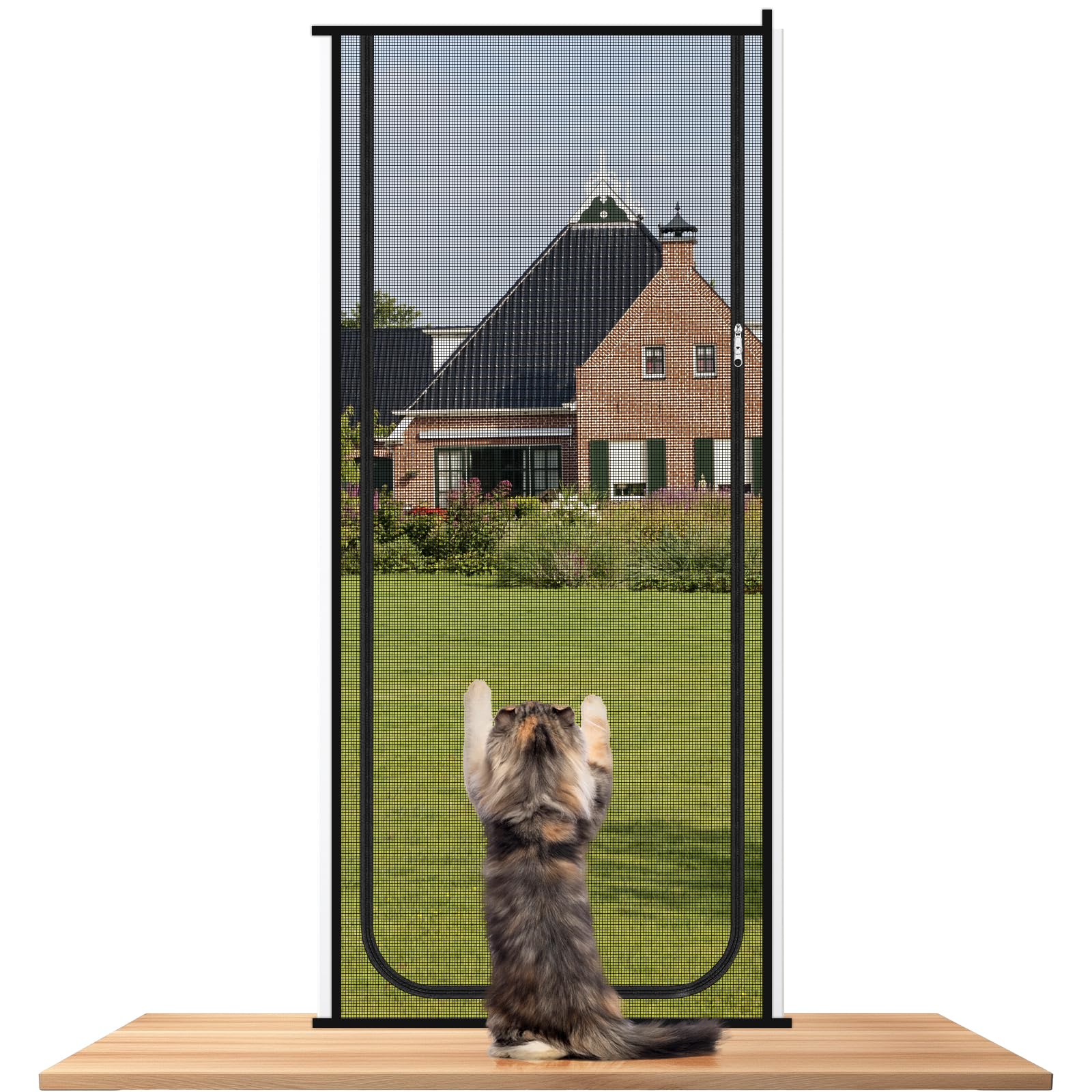 SPOKKI Cat Screen Door Net Curtain for Balcony, Reinforced Mesh Cat Door Screen with Zipper, Prevents Cats from Running Out, No Drilling Required, Fly Curtains for Living Room(80cm X 210cm)(Grey)