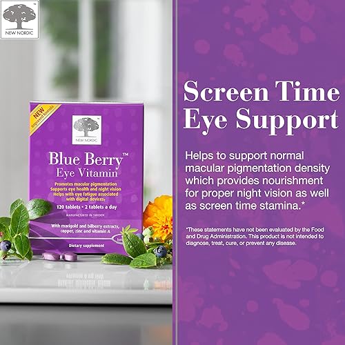 Miniatura 5 de NEW NORDIC Blue Berry Eye Suplemento de vitamina luteína con zinc, soporta pigmentación macular, función ocular y visión, 120 tabletas (paquete de 1)