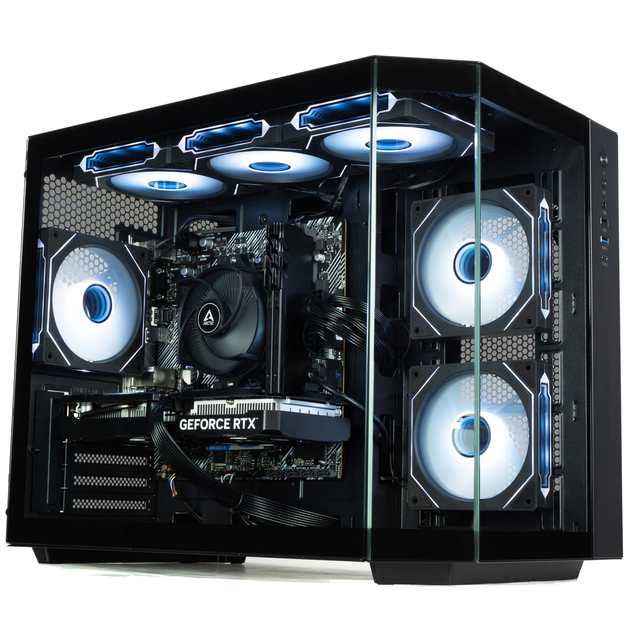 ionz Gaming PC - Desktop Computer, Ryzen 7 5800X, NVIDIA RTX 5060 Ti, 16GB RAM, 120mm AIO Liquid Cooler, 1TB NVMe SSD, 600W 80+ PSU, WiFi, Windows 11, Apex Black — view 7