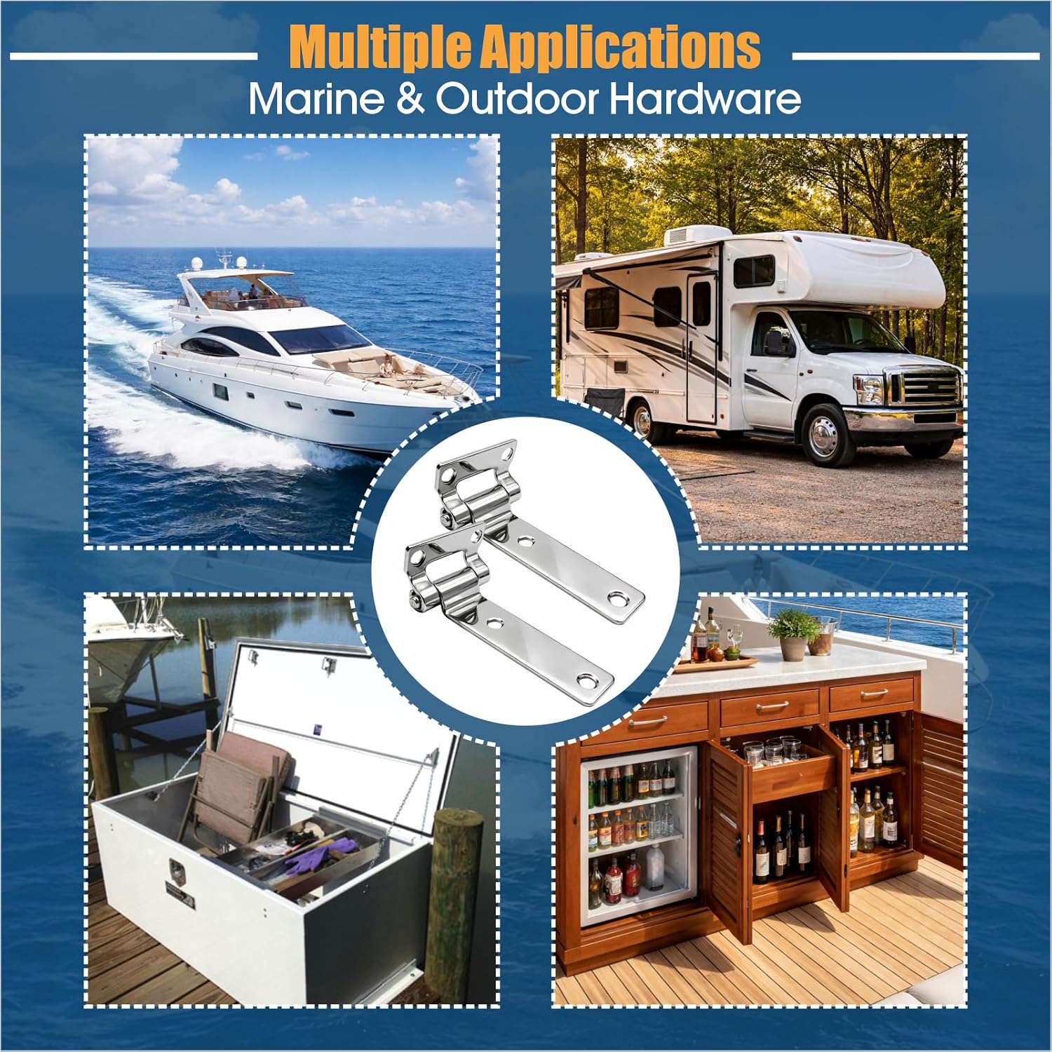 Stainless Steel T Hinge, Heavy Duty Strap Hinge with Countersunk Holes, 304 Marine Grade Door Hardware for Boat Hatch Cabinet Gate, 4Pcs