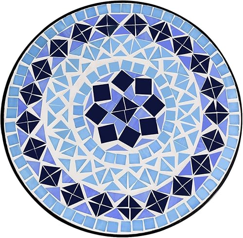 Miniatura 6 de HAPPYGRILL Mesa auxiliar para exteriores, mesa redonda de patio con mosaico de cerámica y marco de acero, mesa auxiliar pequeña para plantas de