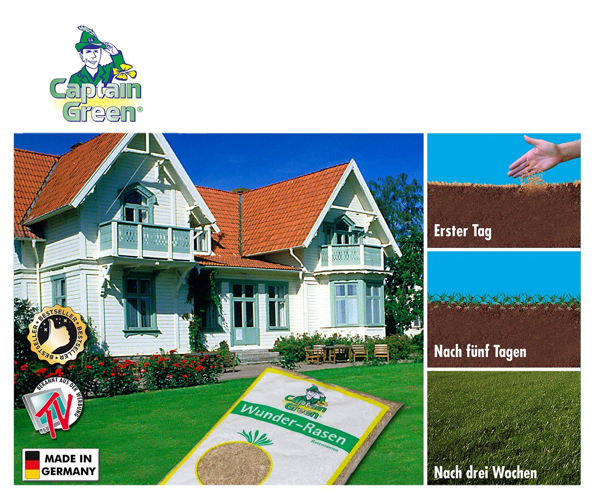 Captain Green Wunder-Rasen 1 Kg - Schnellwachsender Rasensamen Für Bis Zu 40 M², Nach Deutscher Saatgutverordnung