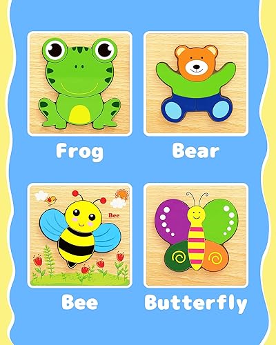 Miniatura 4 de Bekayshad Rompecabezas de madera para niños pequeños, regalos para niños y niñas de 1, 2, 3 años, paquete de 4 rompecabezas de animales, juguetes