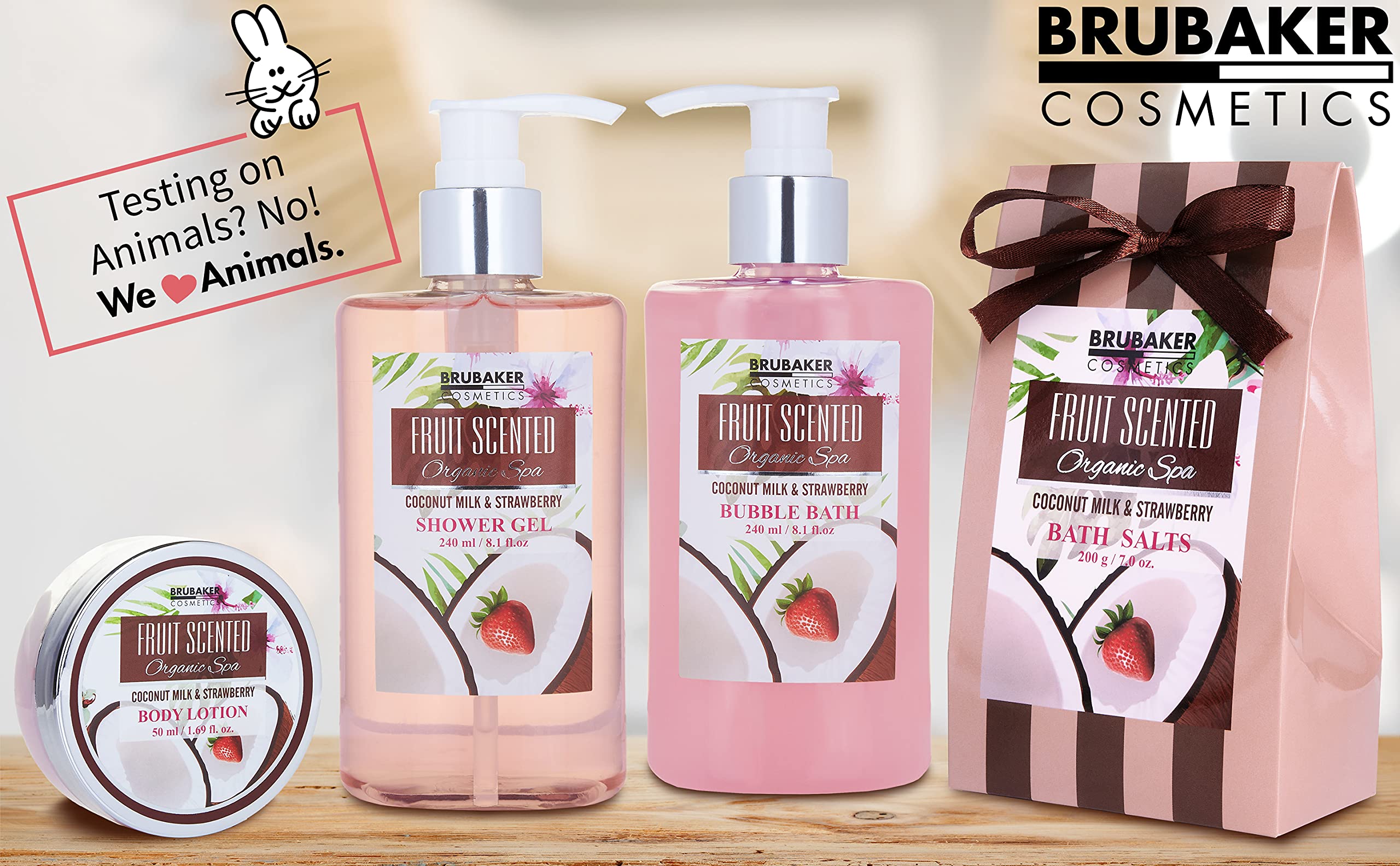 BRUBAKER Cosmetics Set de Baño y Ducha Leche de Coco y Fresa 5 piezas Regalo Mujer