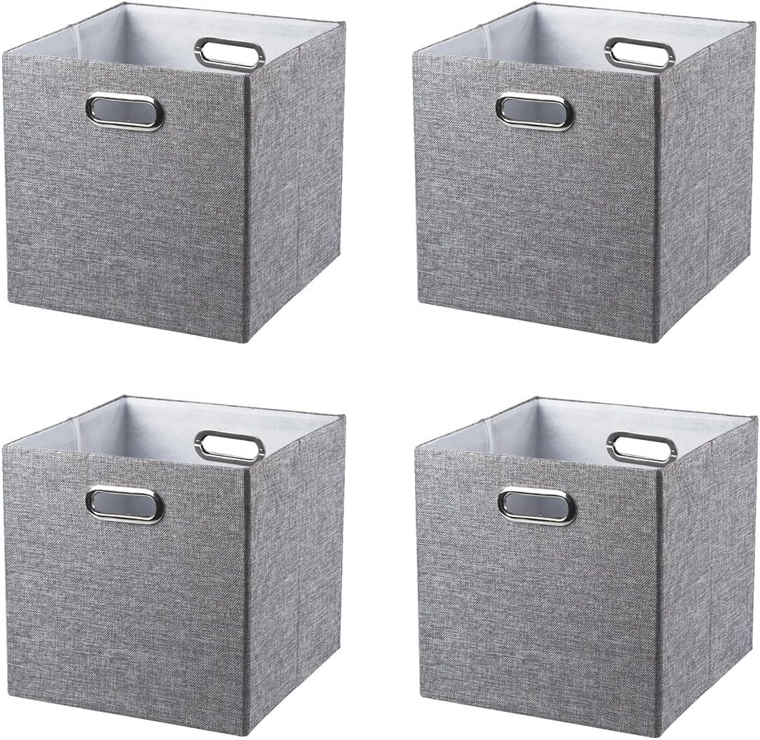 BAIST Fabric Storage Cubes,Fancy Big Collapsible Colored Linen Bed Drawer Storage Baskets Bins Organizers for playroom Books Toys-Set of 4,Gray 4 43239-641