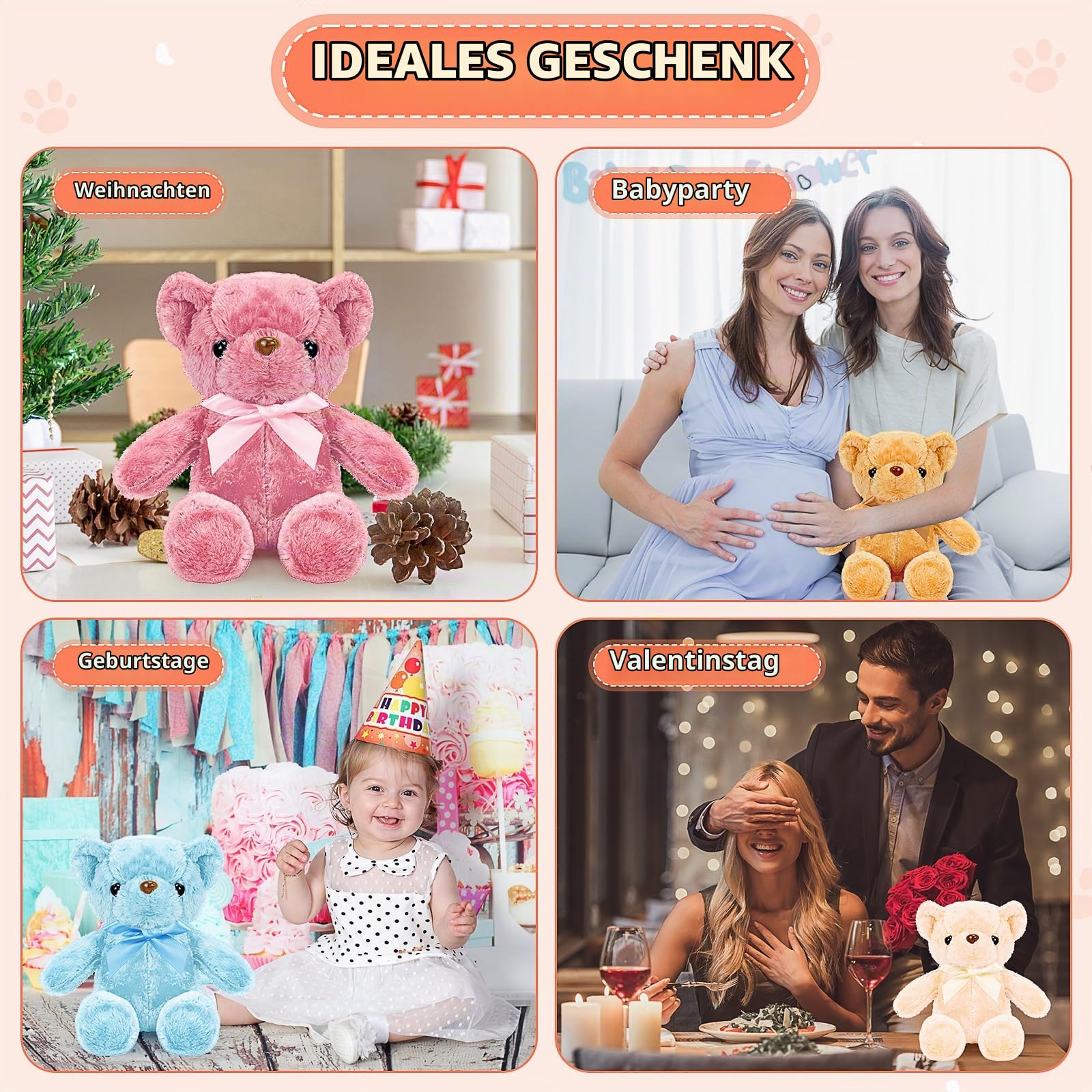 12 Stück kleine Teddybären, Plüsch-Teddybär mit abnehmbaren Schleifen