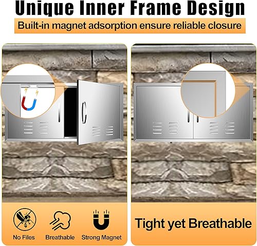 Miniatura 5 de Puertas de cocina para exteriores, 42 pulgadas de ancho x 21 pulgadas de alto, puerta de acceso para barbacoa de acero inoxidable con rejillas de