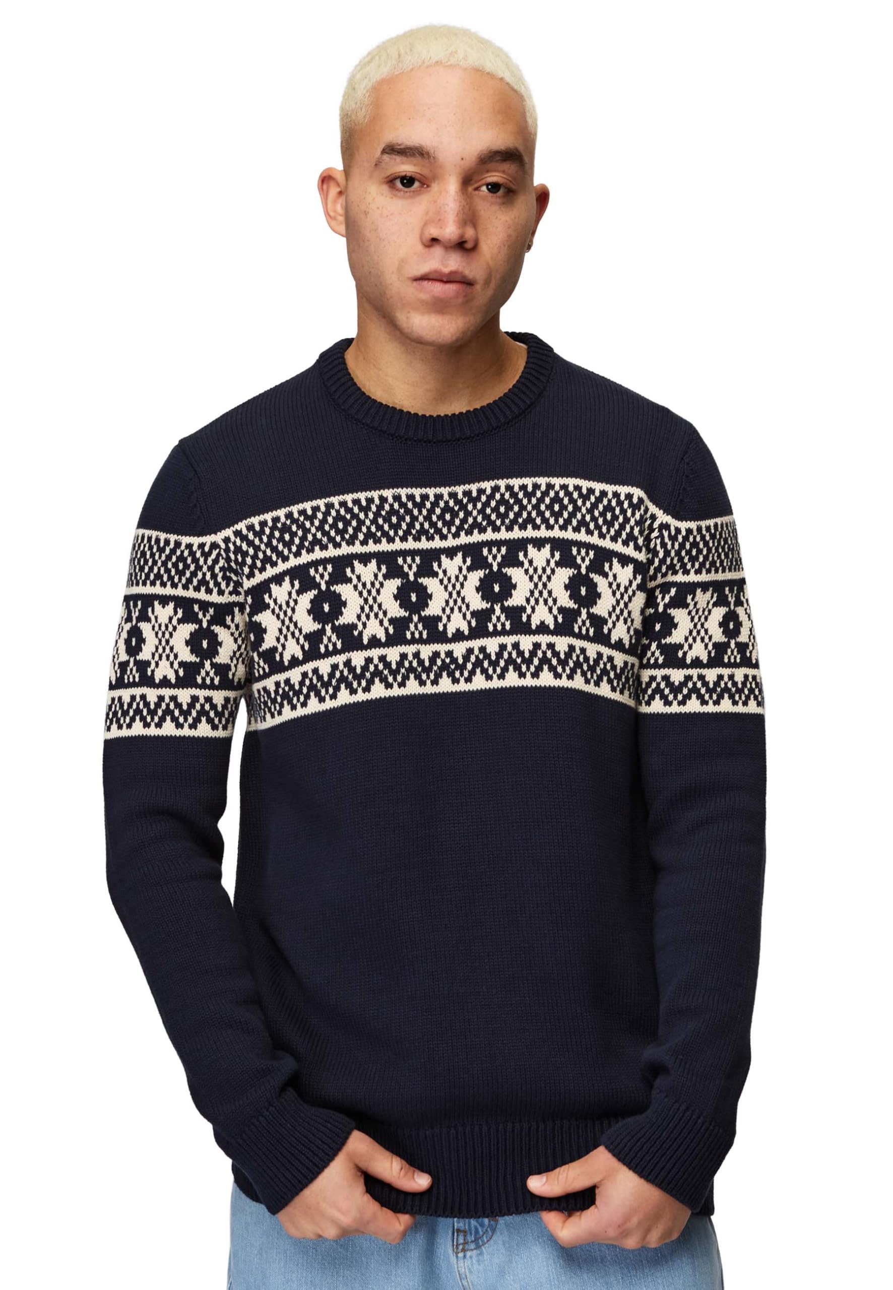 Honesty Rules Norweger Pullover Herren, bequemer Strickpullover im Regular Fit für Männer, Crew Neck aus 100% Bio-Baumwolle, Langarm-Strick mit Rundhalsausschnitt
