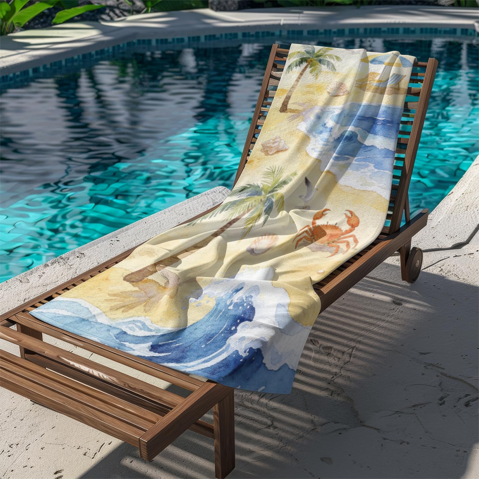 Fouta PlageMer Bleue Plage Jaune Crabe Modèle Surdimensionné avec Diverses Tailles, Respirante et Portable, Parfaite pour Voyages Sorties Piscine et Usage Extérieur Quotidien 90x160 cm