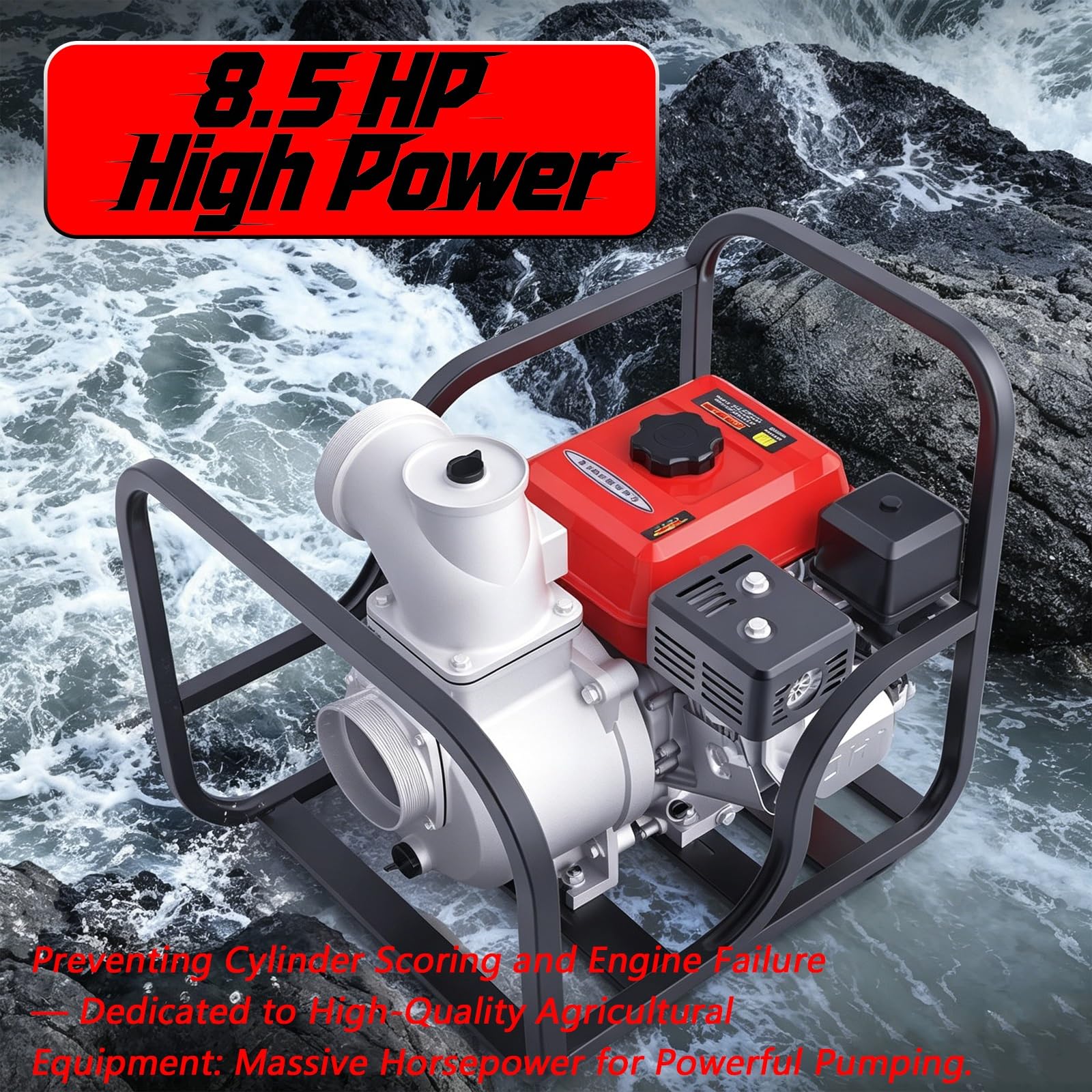 Pompa Acqua for Motore a Benzina, Pompa ad Alto Flusso for Avviamento Manuale da 8,5 HP Portatile da 4 Pollici for Irrigazione Agricola Irrigazione(4in)