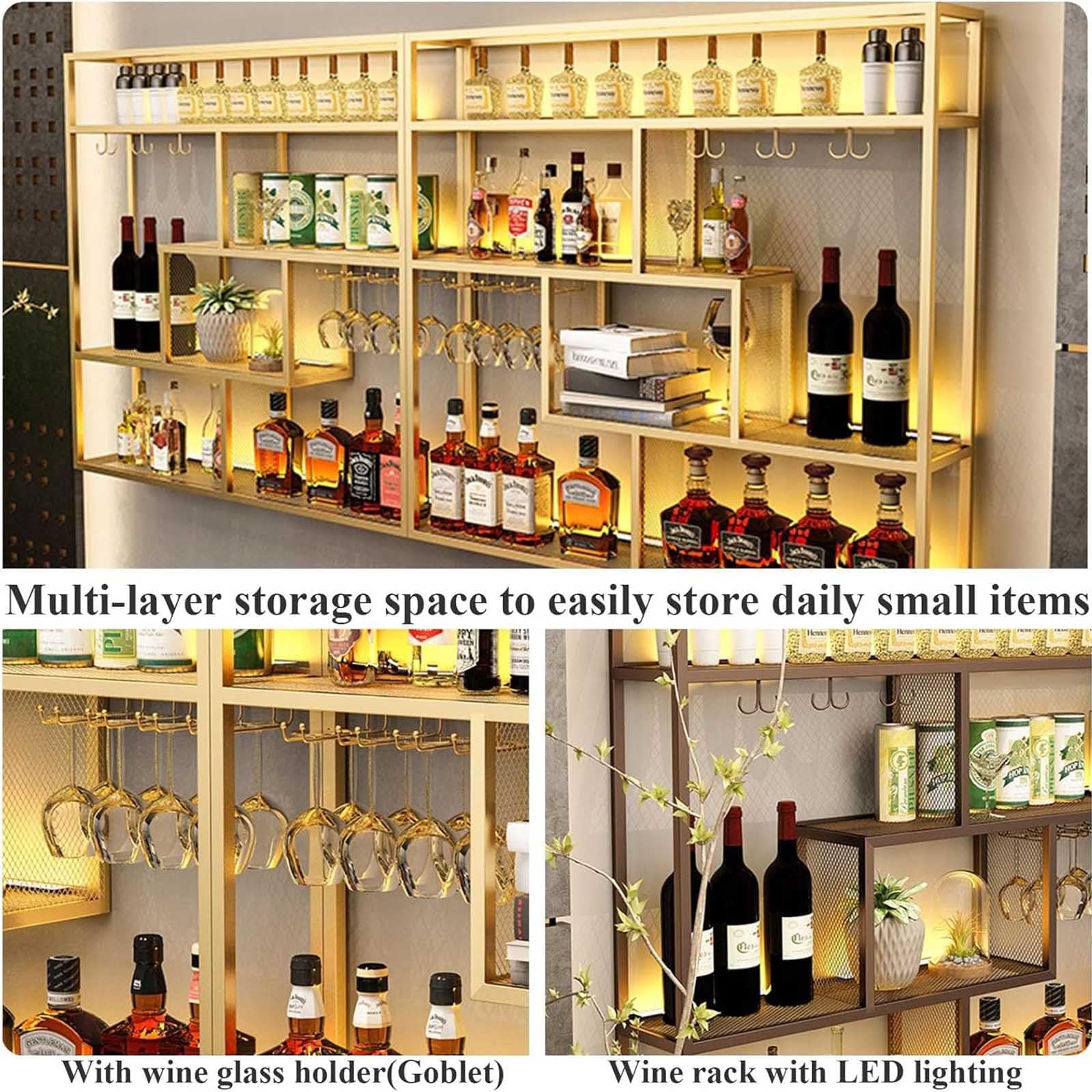 Portabottiglie dal design moderno in metallo con illuminazione per casa, bar e ristorante, soluzione elegante per riporre oggetti, 180 x 20 x 120 cm, perfetto per esposizione e nization