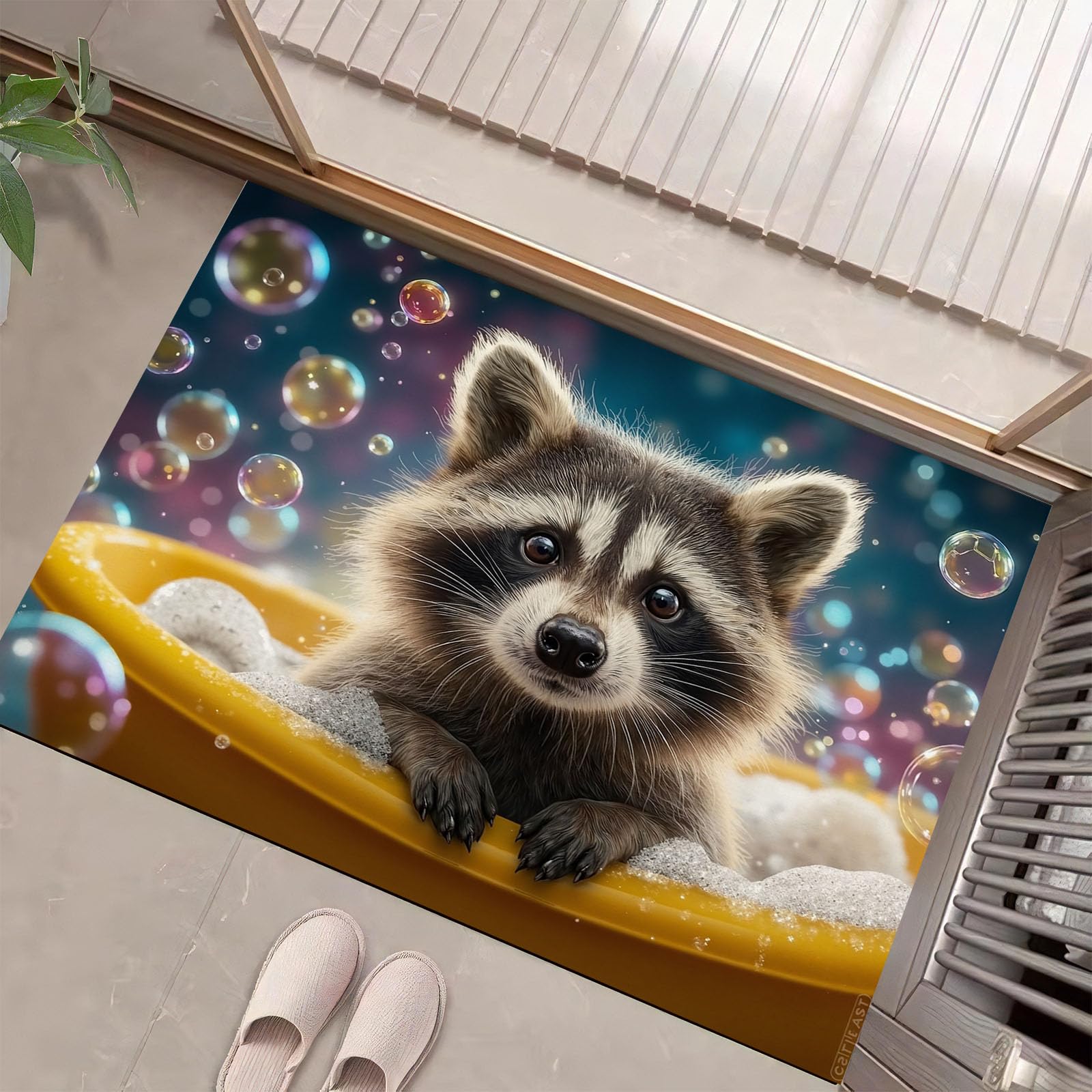 Paillasson d'entrée dessin animé raton laveur tapis antidérapant de 60x90 cm pour maison