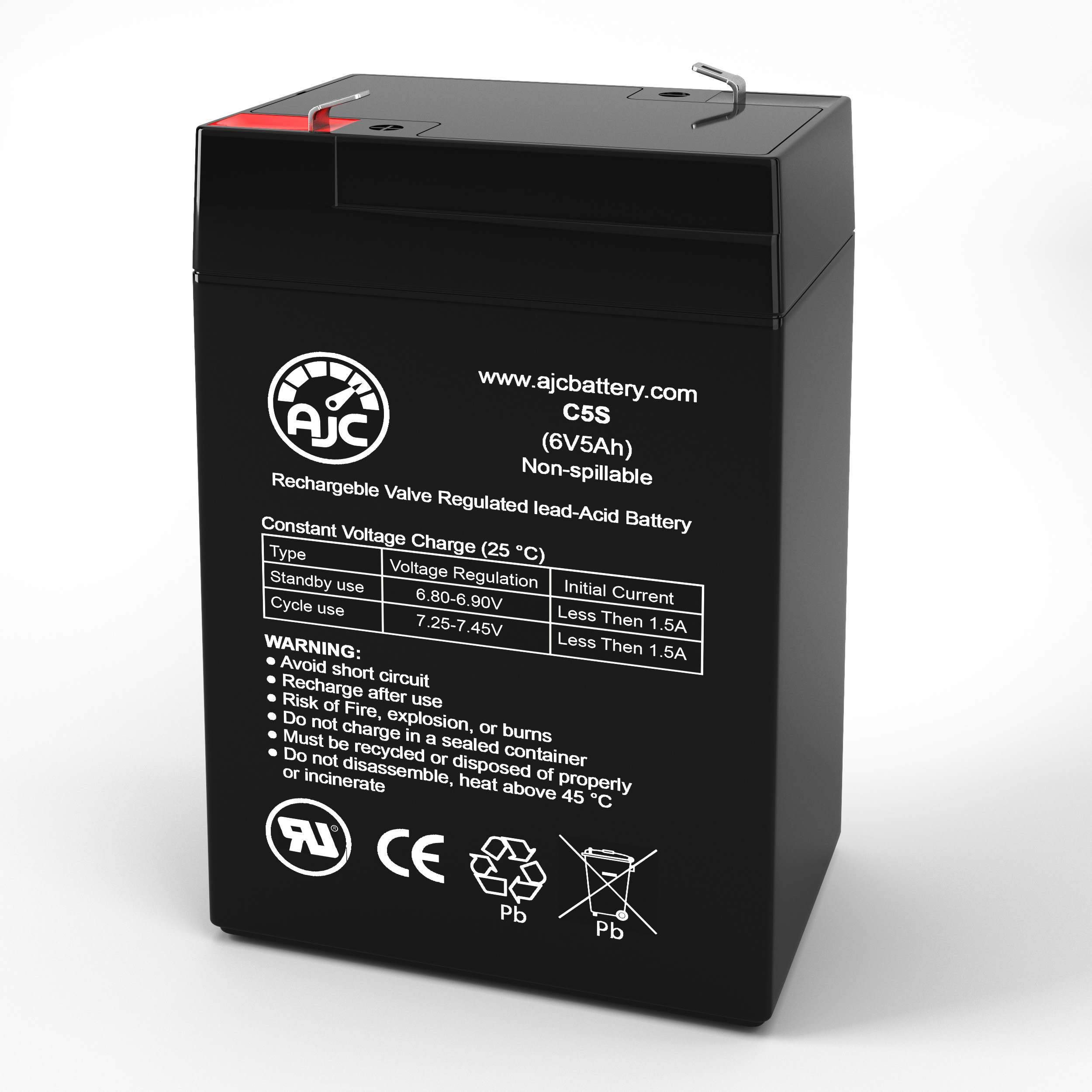 AJCBattery Compatible with Exide 6V6 6V 5Ah Emergency Light Battery